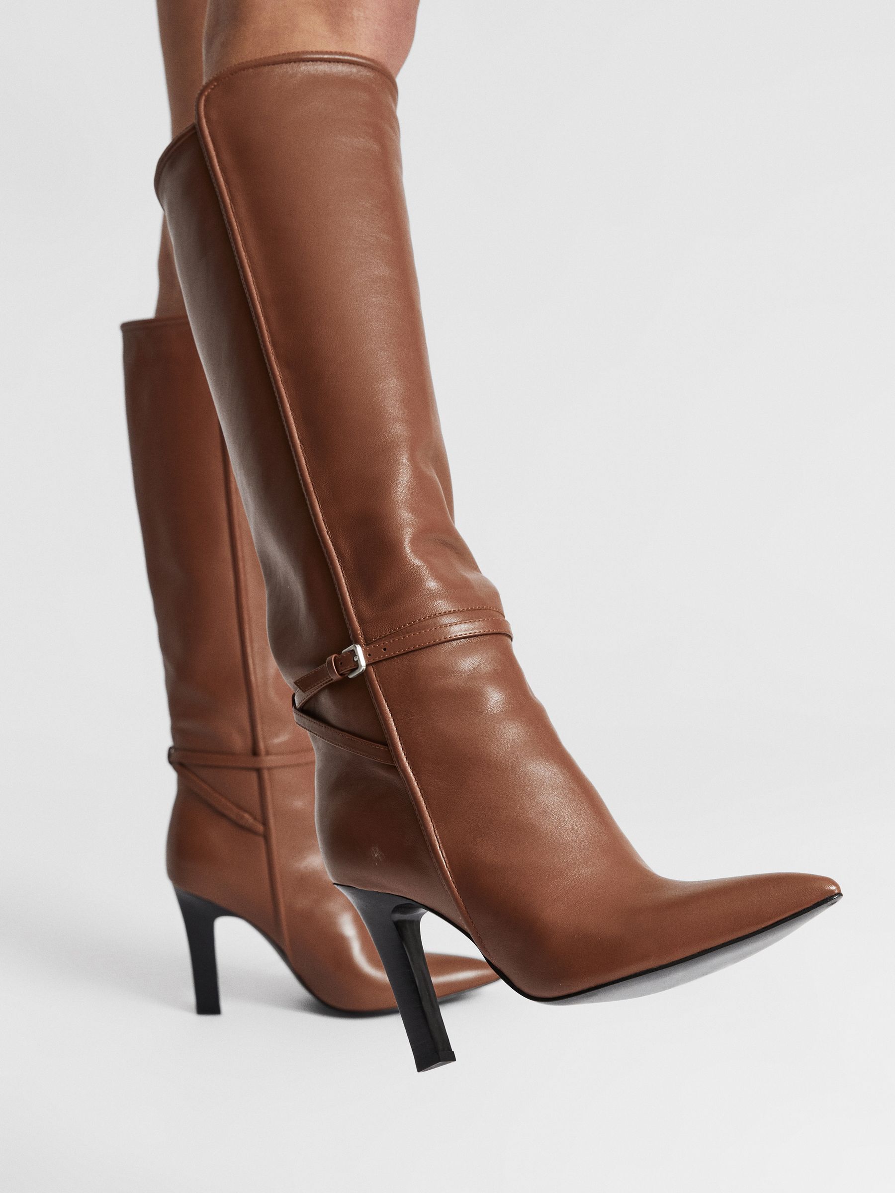 Leather Knee High Boots in Tan - Image 9 of 9