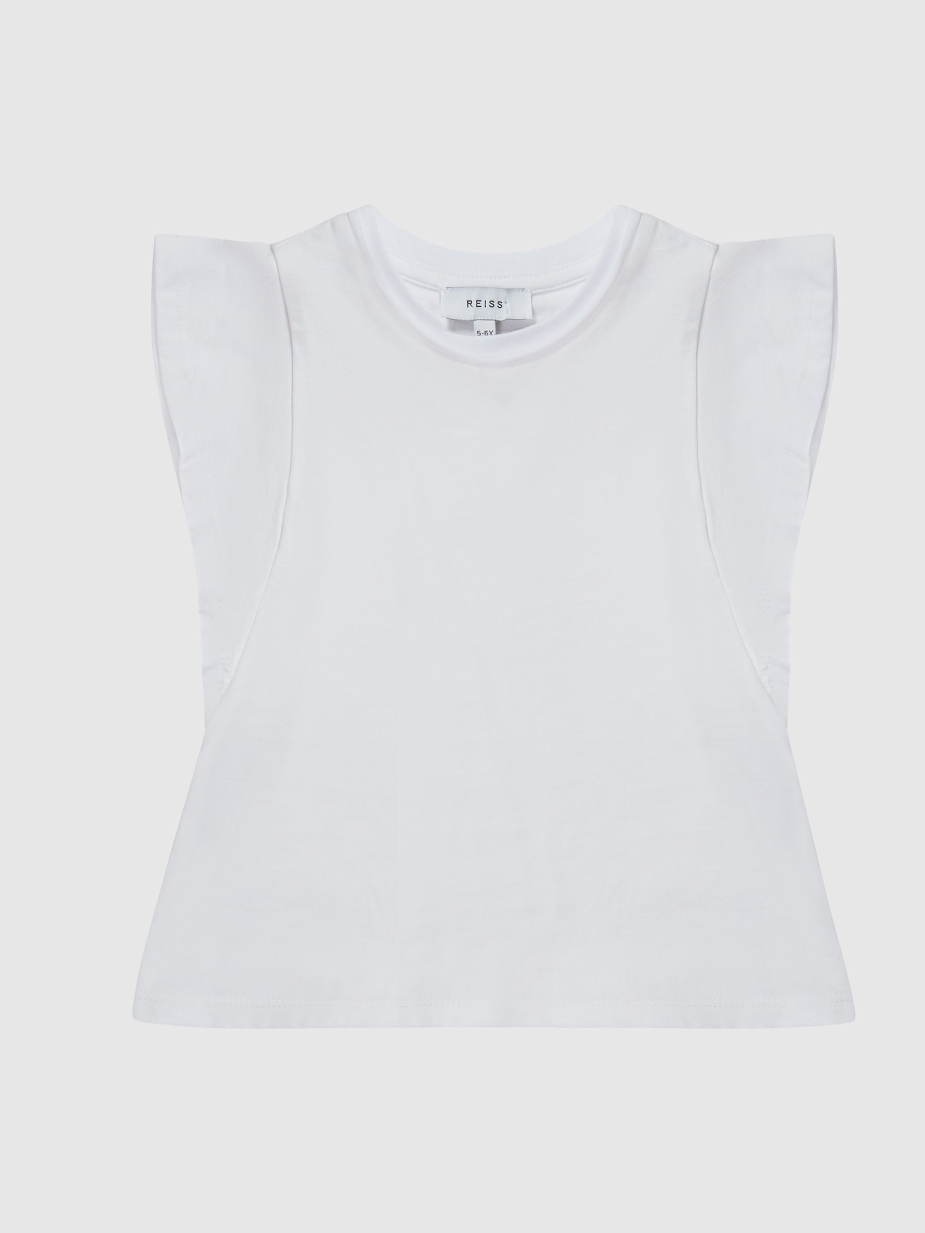Ruffle Shoulder T-shirt in White - Image 2 of 6 Ruffle Shoulder T-shirt in White - Image 2 of 6