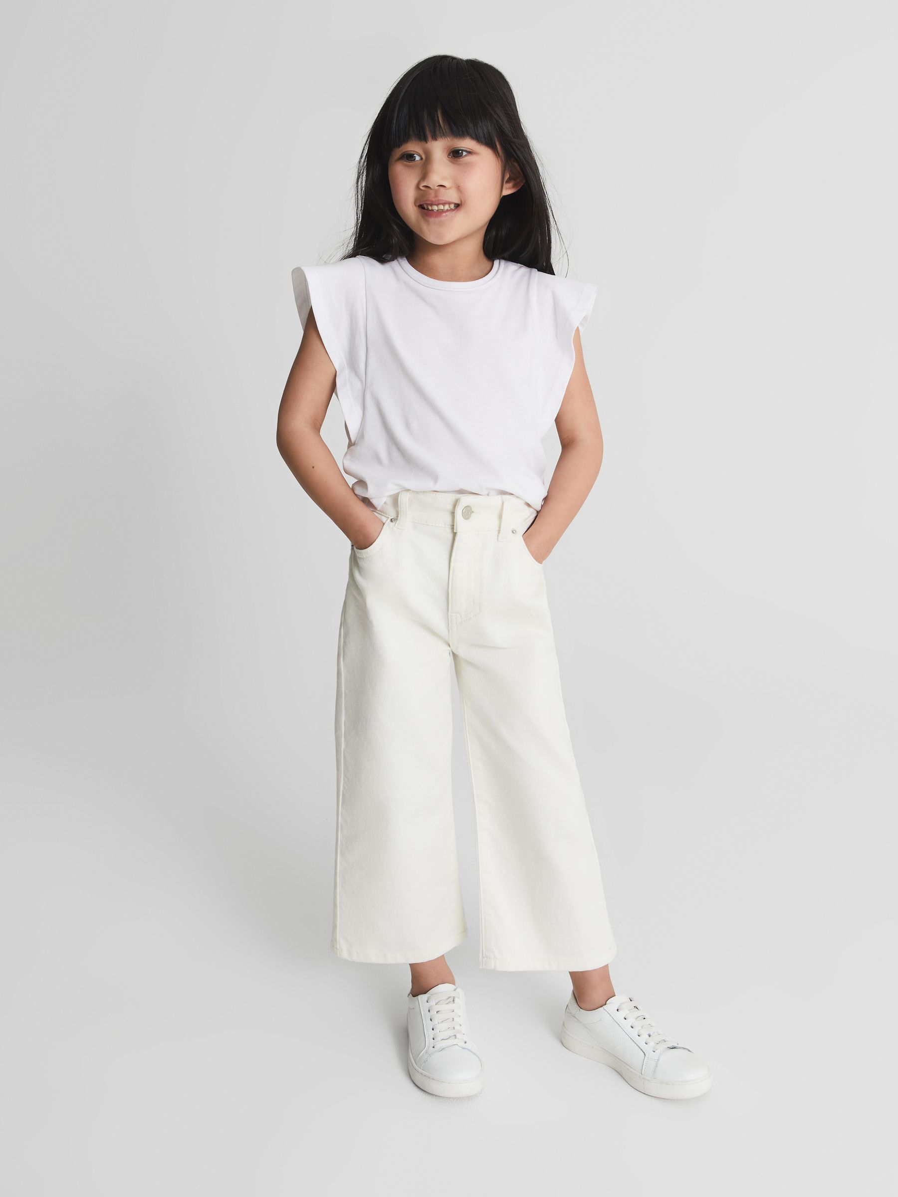 Ruffle Shoulder T-shirt in White - Image 3 of 6