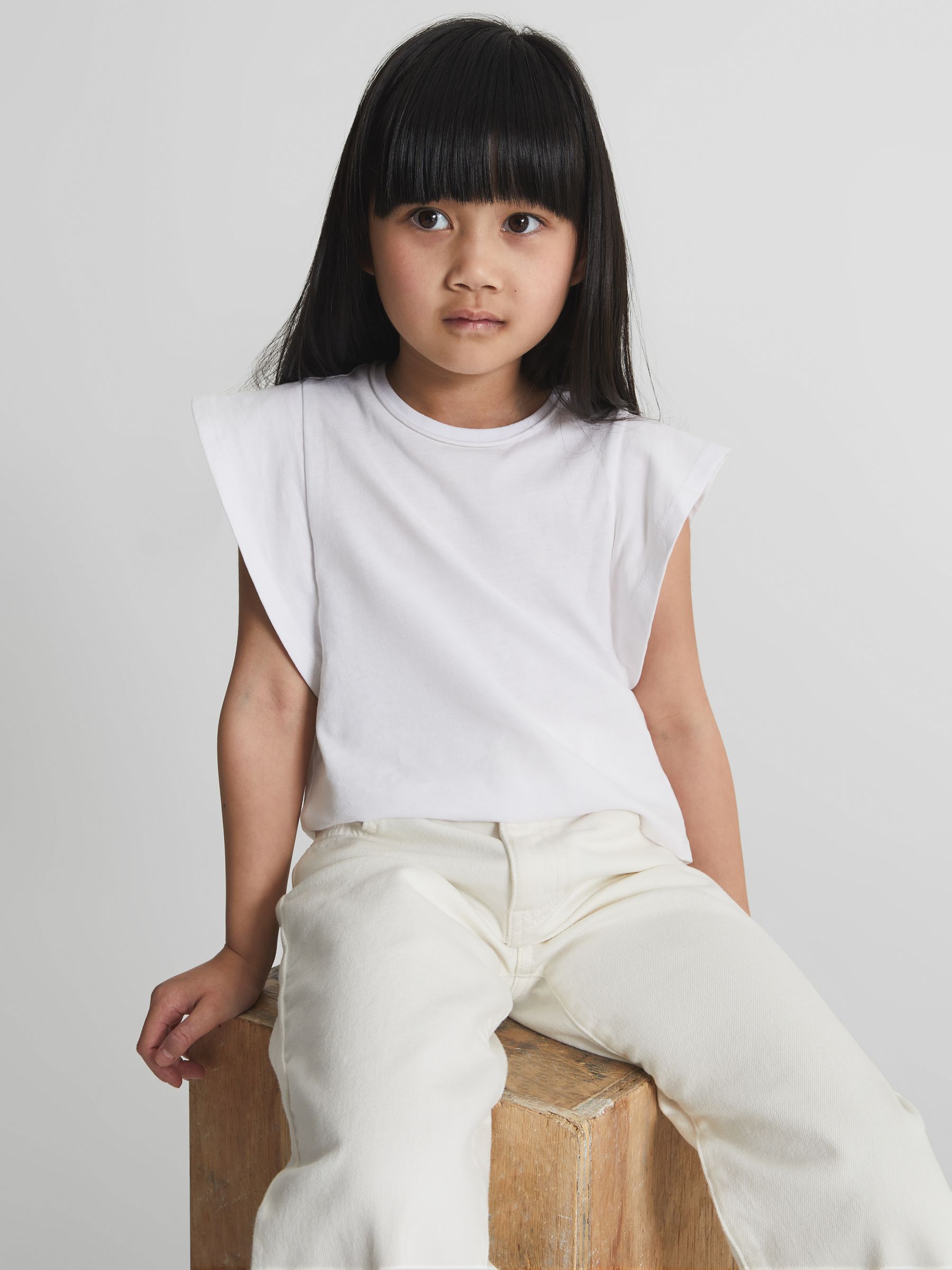 Ruffle Shoulder T-shirt in White - Image 4 of 6