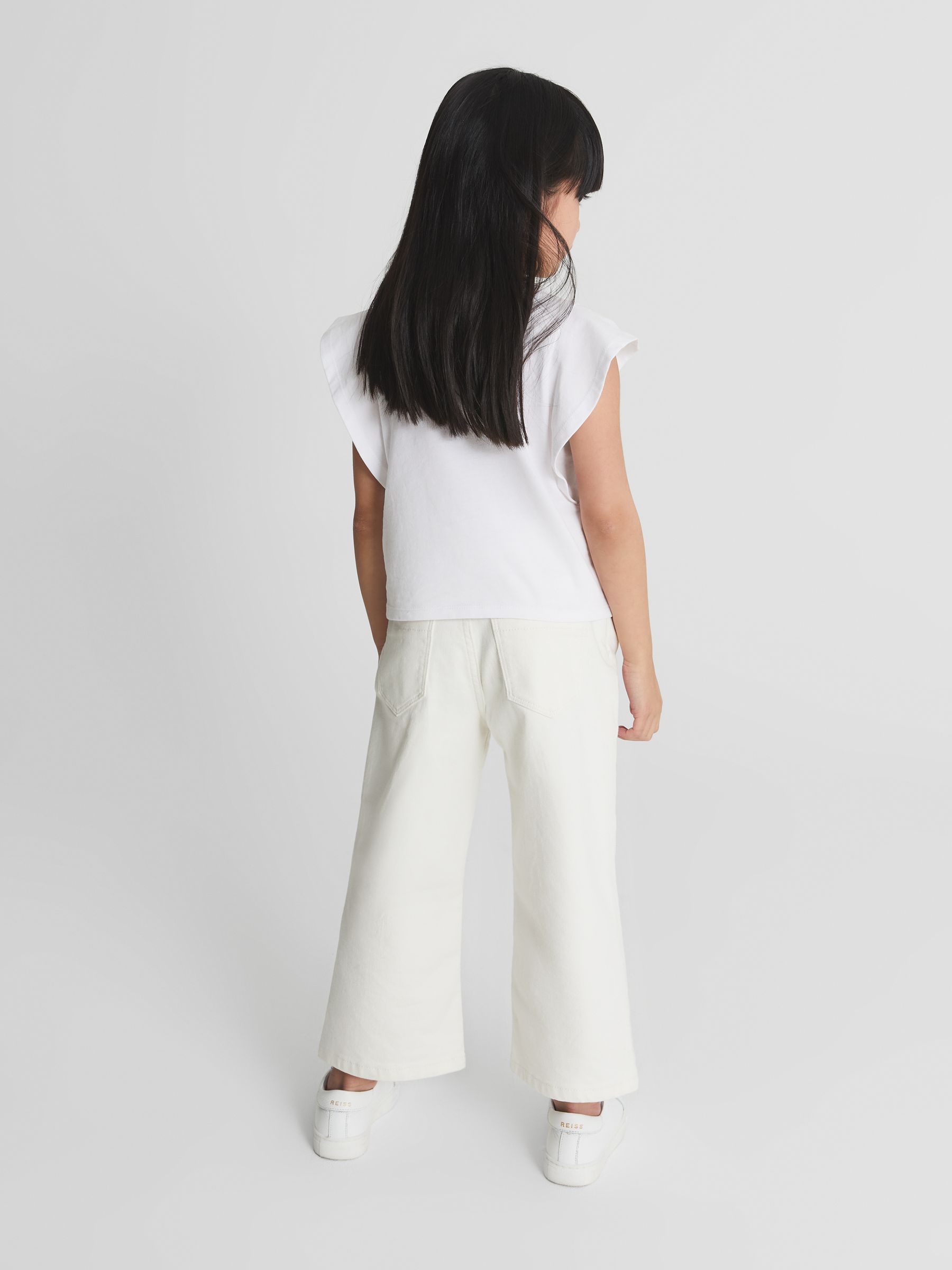 Ruffle Shoulder T-shirt in White - Image 5 of 6