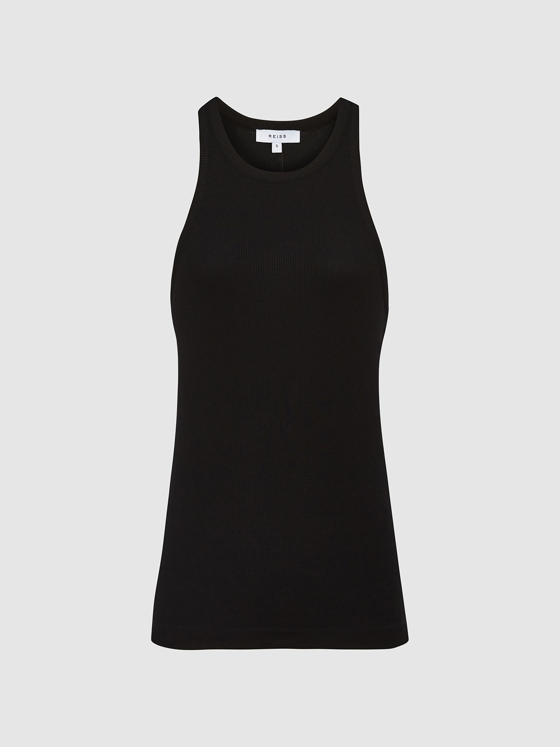 Ribbed Jersey Racer Tank Top in Black - Image 2 of 6