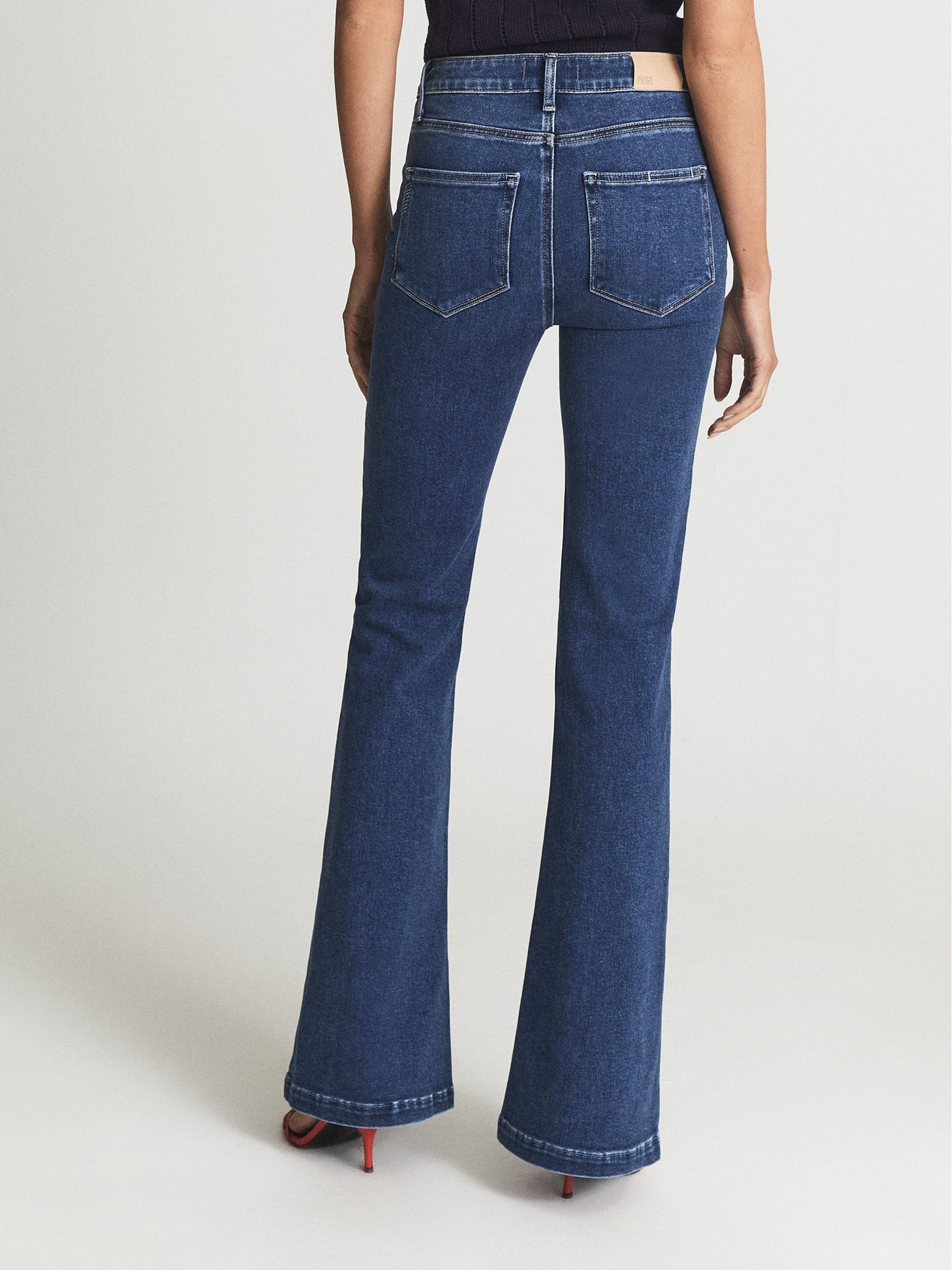 Paige High Rise Flared Jeans in Mid Blue - Image 5 of 8