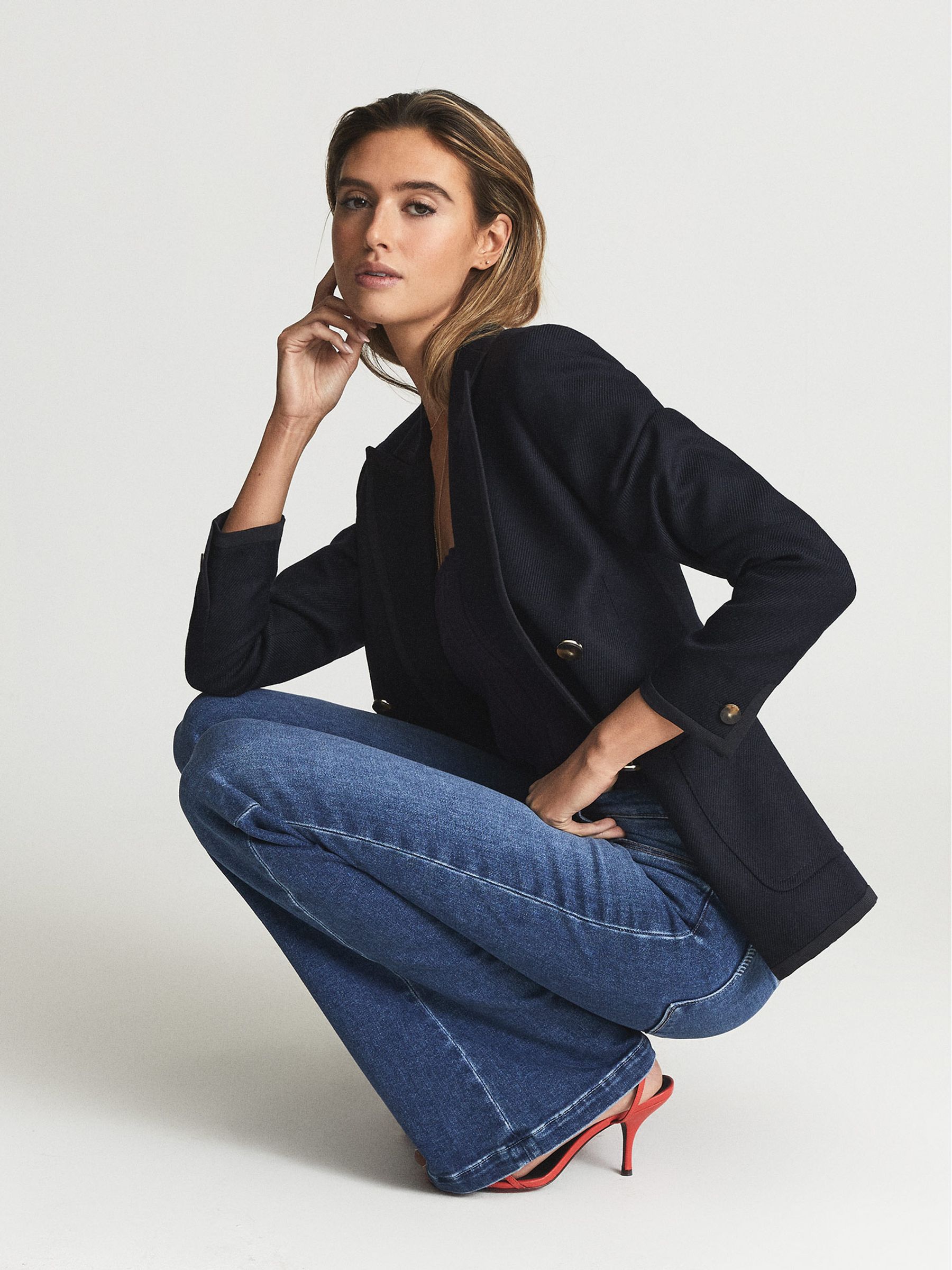 Paige High Rise Flared Jeans in Mid Blue - Image 8 of 8