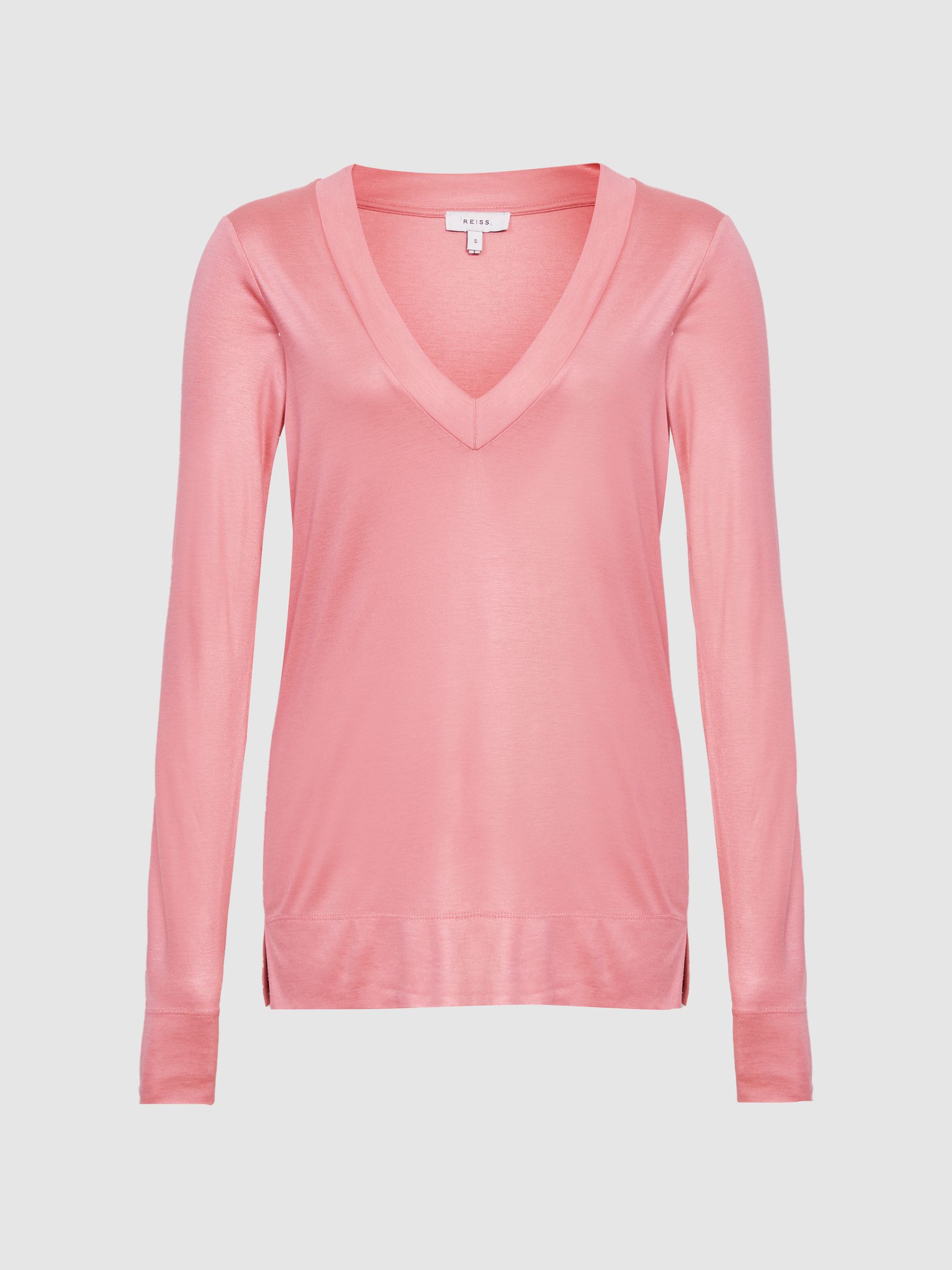 Long Sleeve V-Neck Jersey Top in Pink - Image 2 of 5
