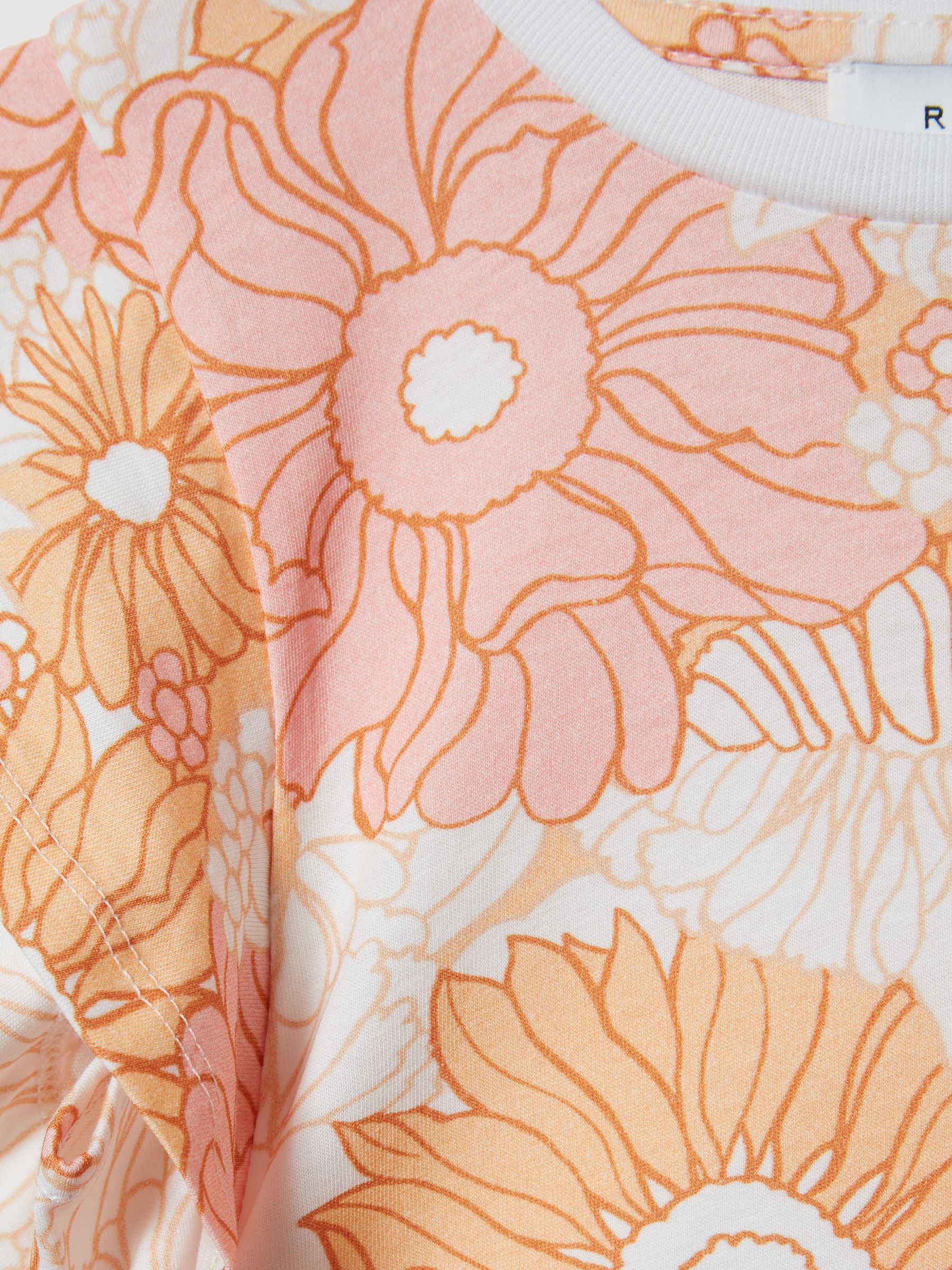 Ruffle Shoulder T-Shirt in Orange Print - Image 5 of 5