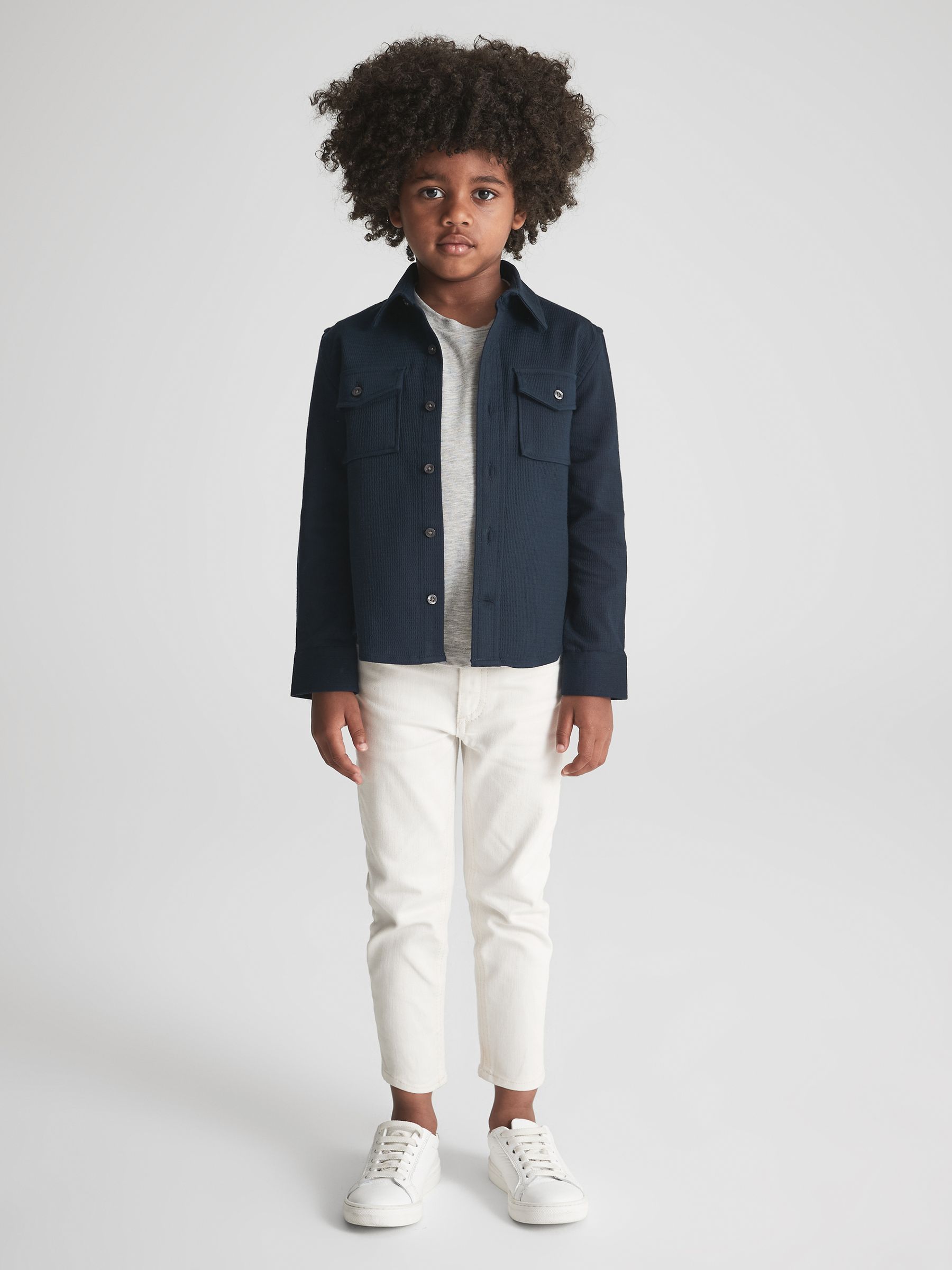 Junior Jersey Textured Overshirt in Navy - Image 1 of 8