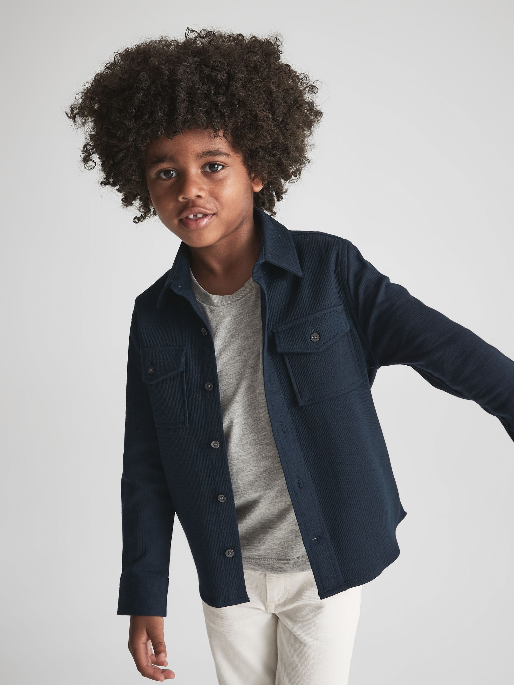 Junior Jersey Textured Overshirt in Navy - Image 3 of 8