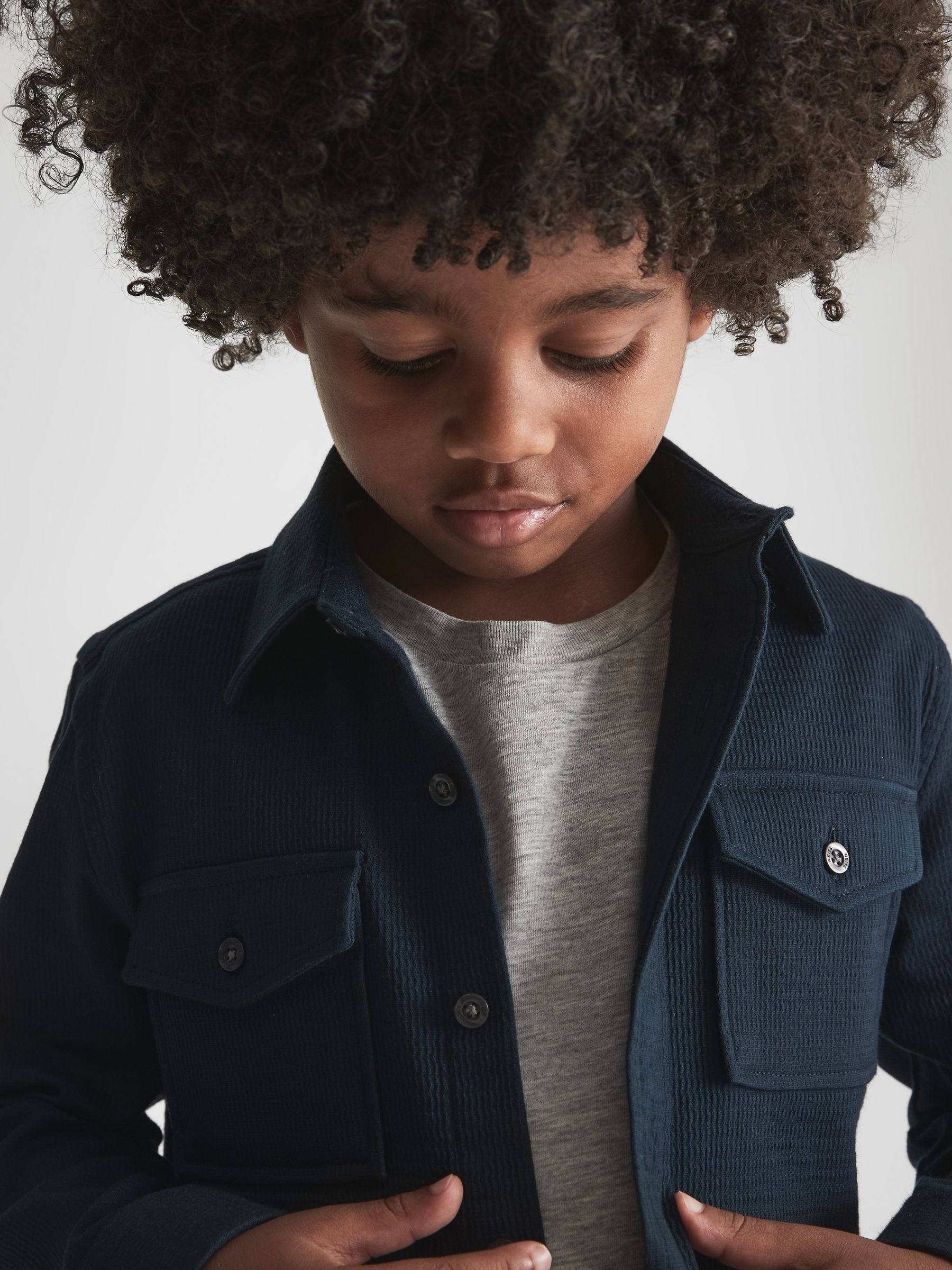 Junior Jersey Textured Overshirt in Navy - Image 4 of 8