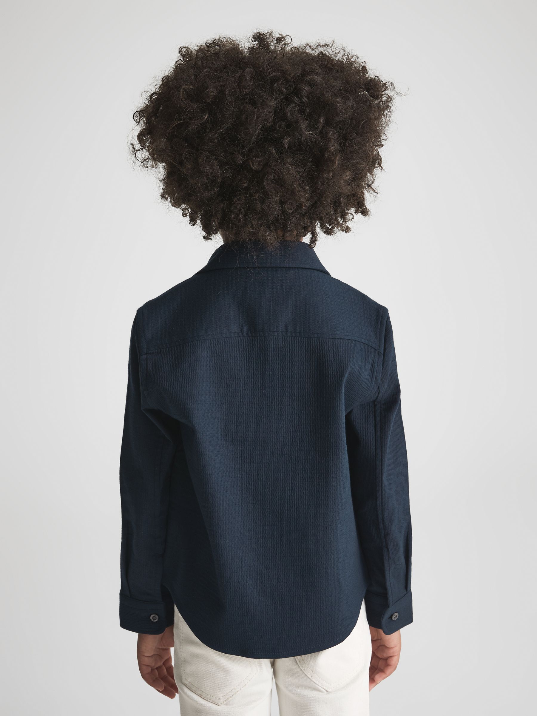 Junior Jersey Textured Overshirt in Navy - Image 5 of 8