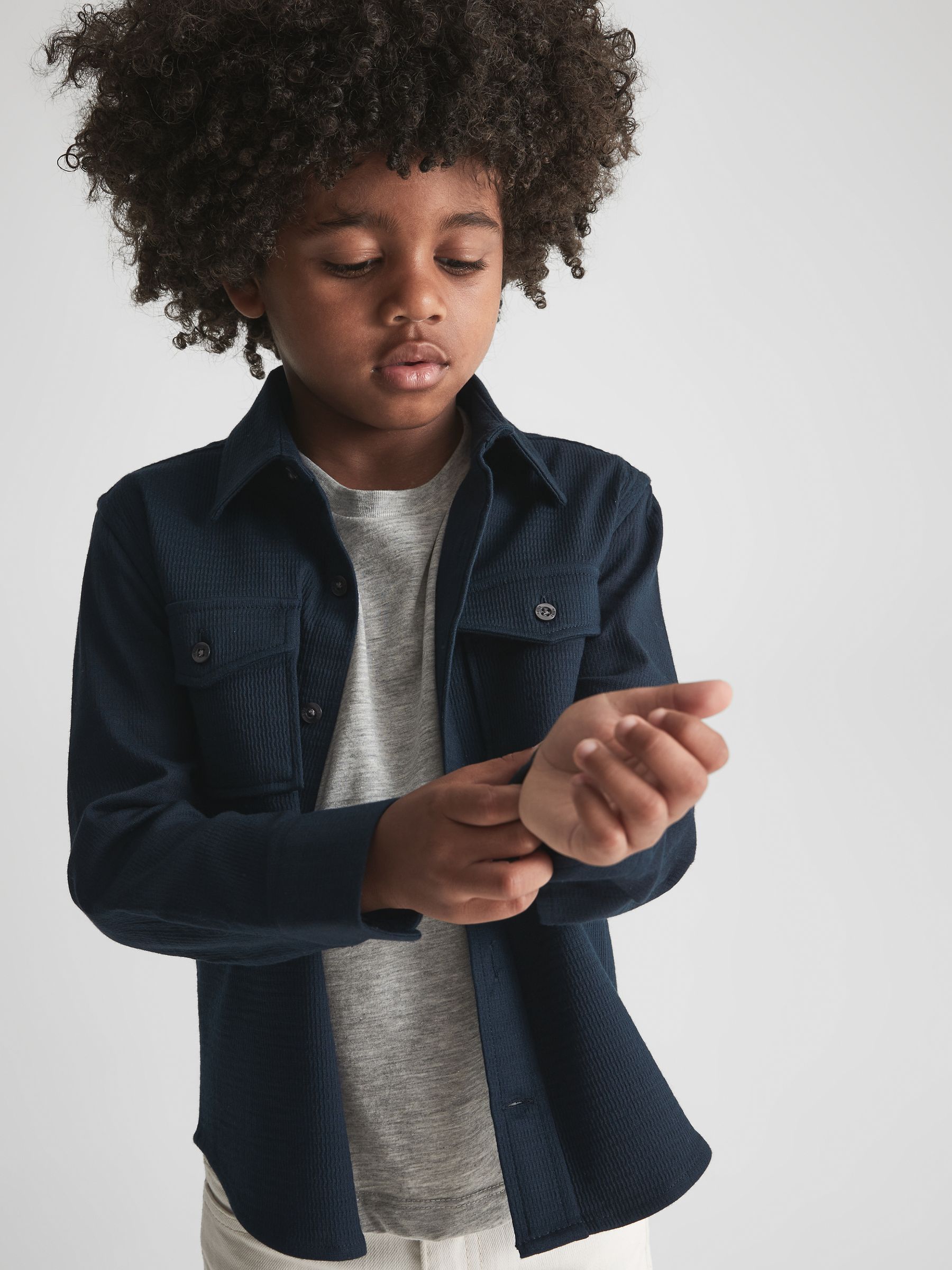Junior Jersey Textured Overshirt in Navy - Image 6 of 8