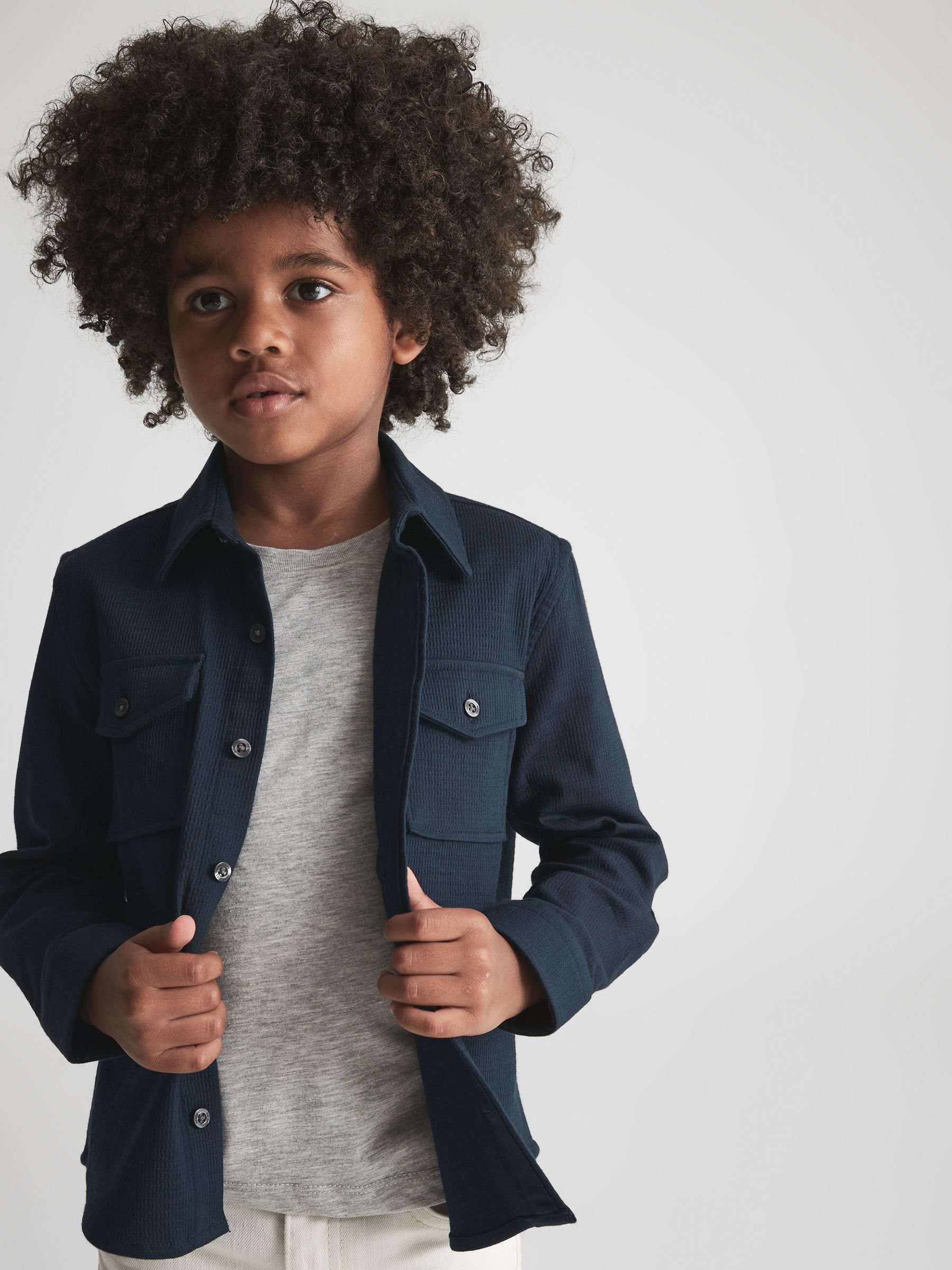 Junior Jersey Textured Overshirt in Navy - Image 7 of 8