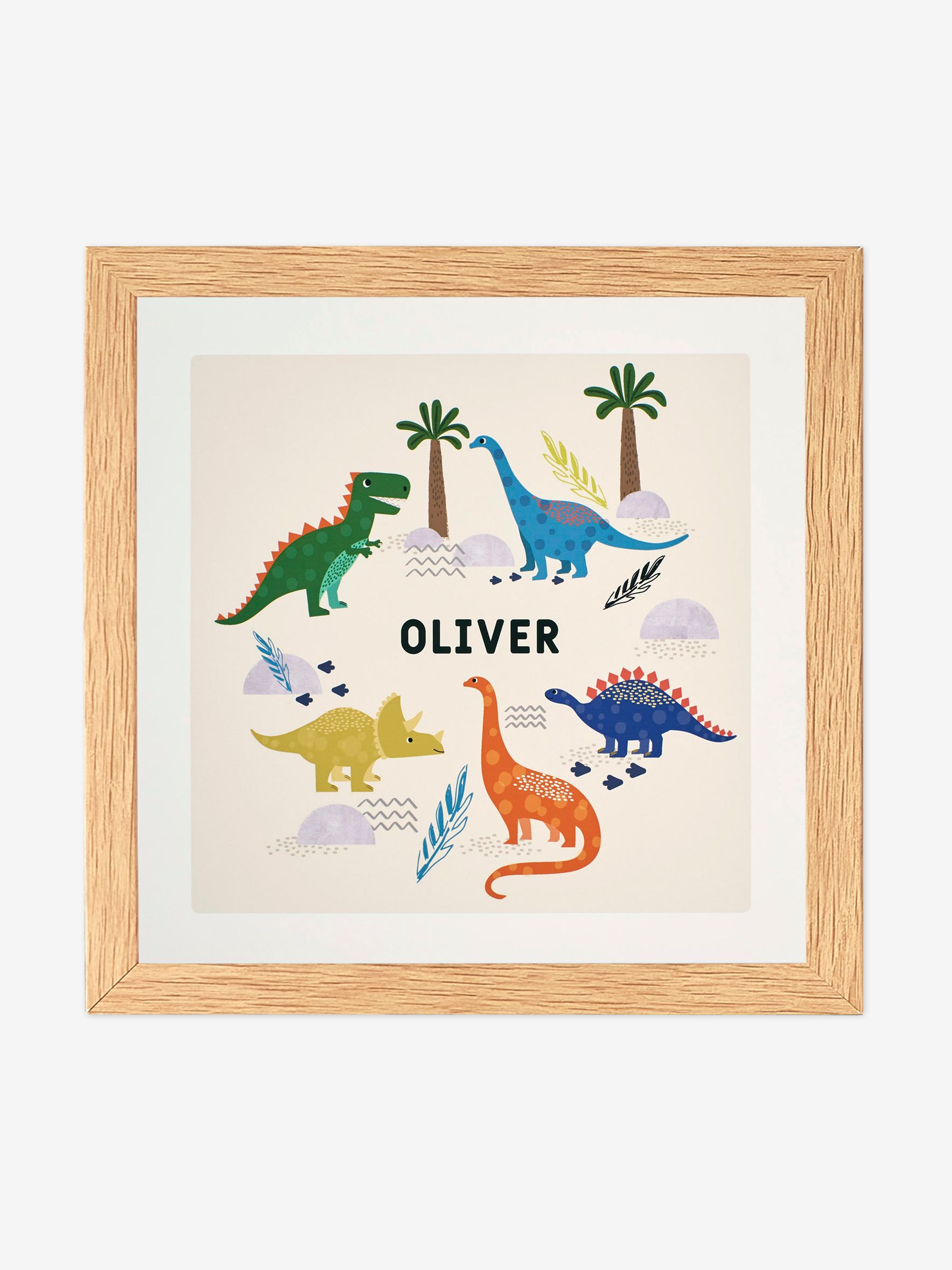 Oak Personalised & Framed Bright Dinosaur Print - Image 1 of 1