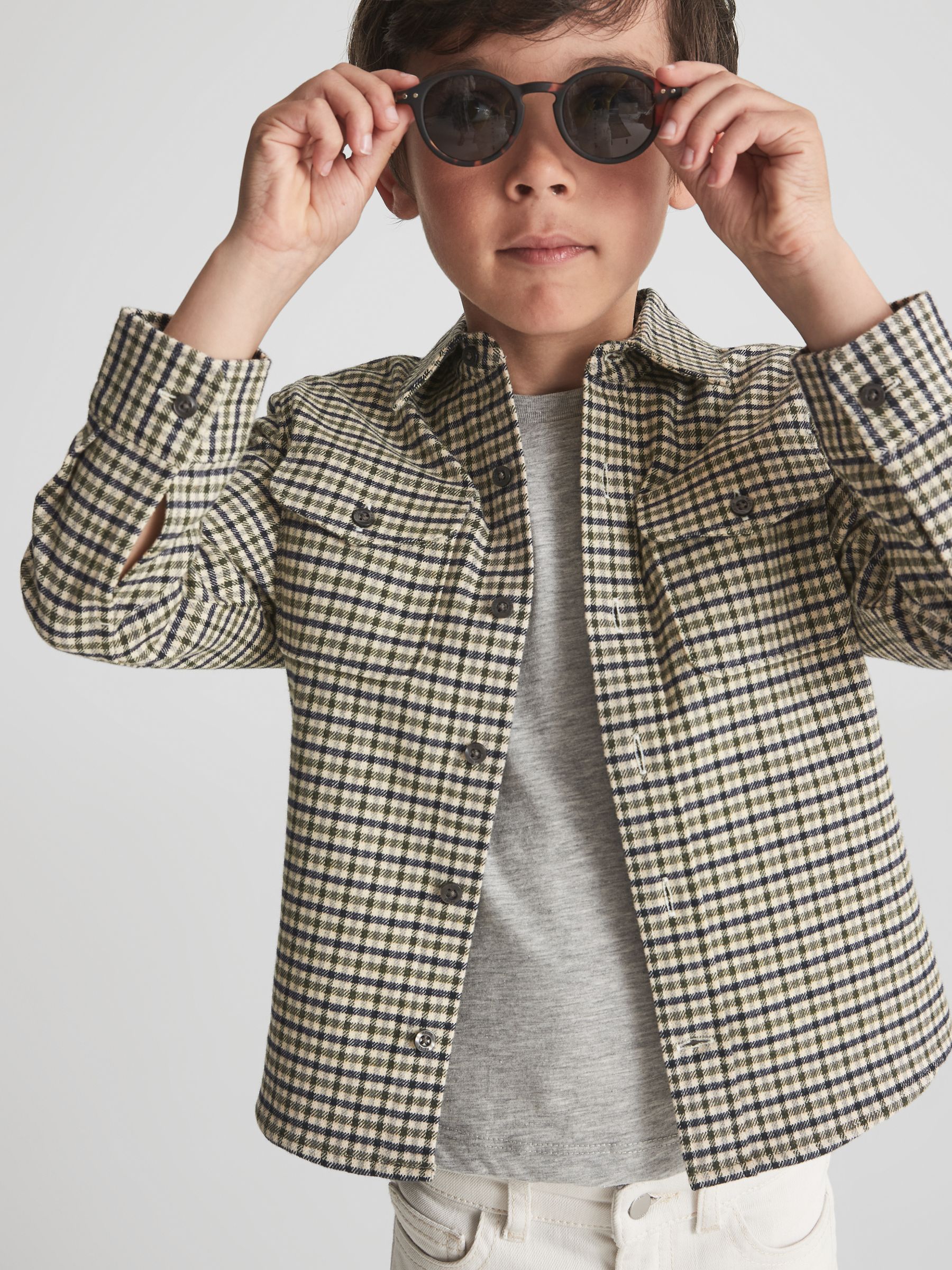 Senior Checked Twin Pocket Overshirt in Green - Image 1 of 7