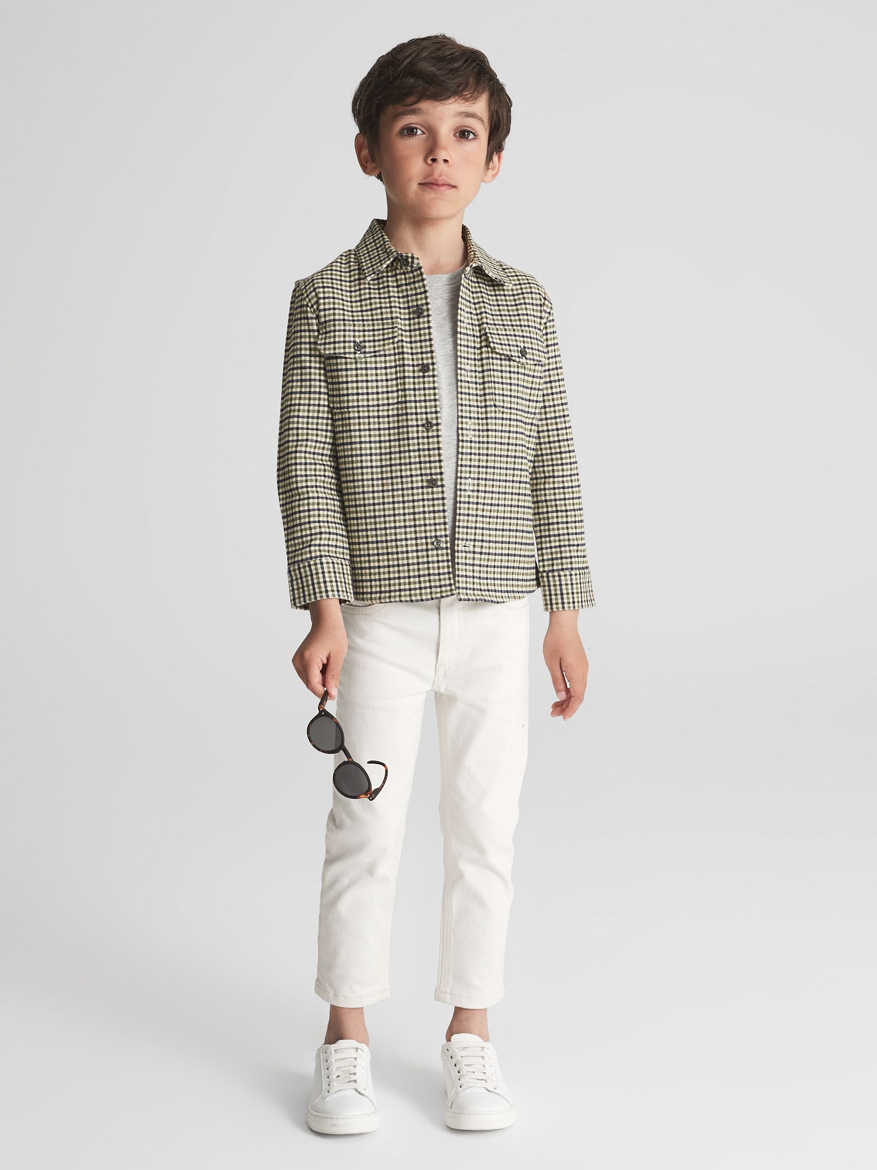 Senior Checked Twin Pocket Overshirt in Green - Image 3 of 7