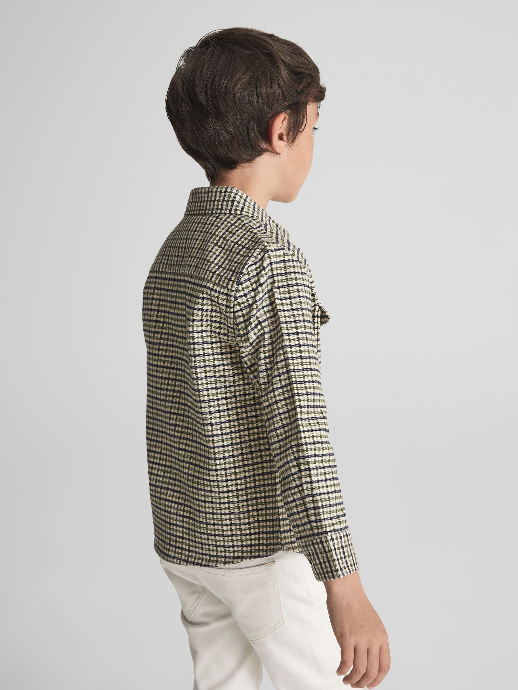 Senior Checked Twin Pocket Overshirt in Green - Image 5 of 7