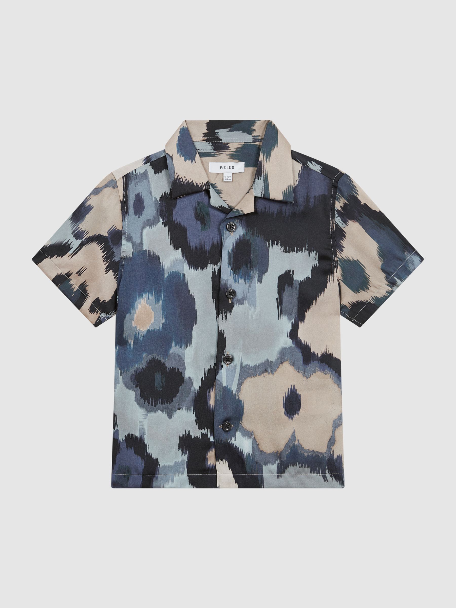 Junior Floral Print Cuban Collar Shirt in Blue - Image 2 of 7