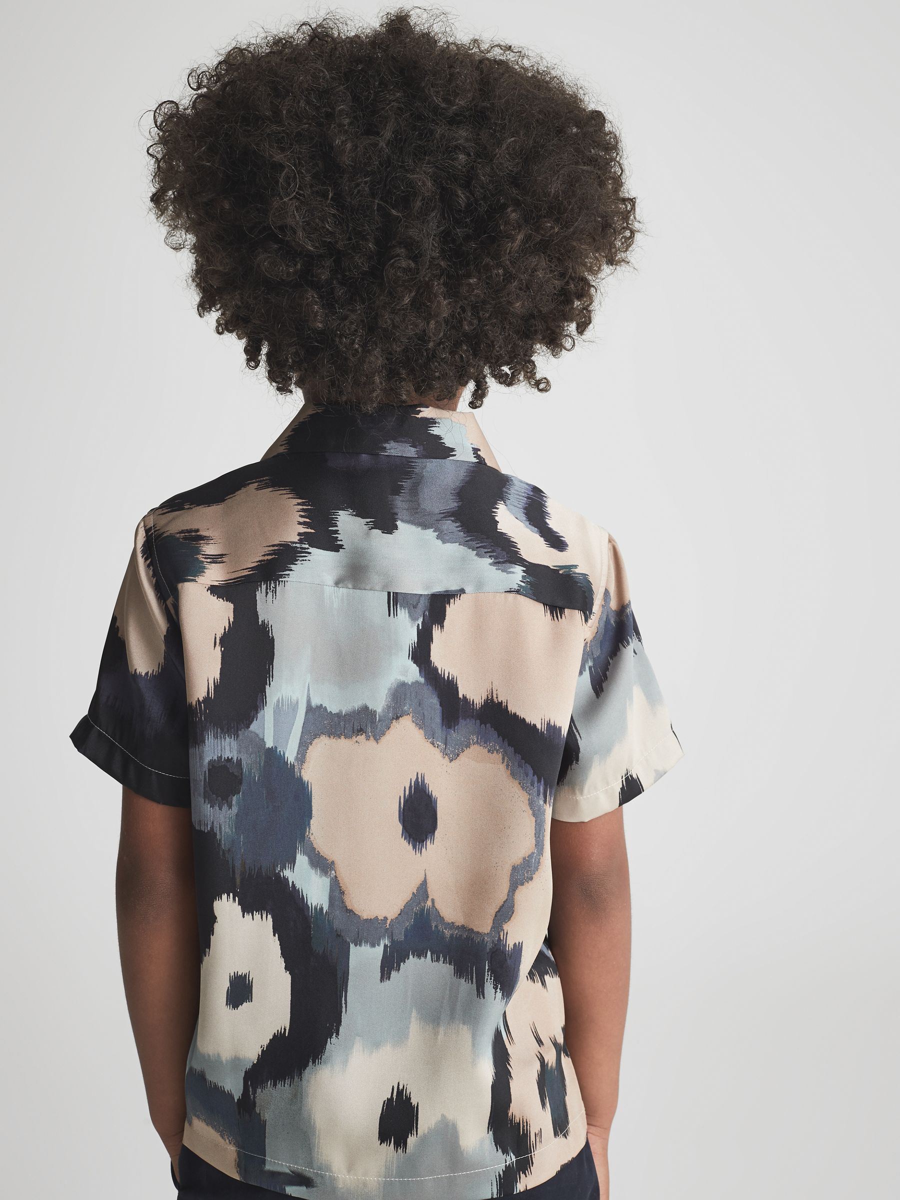 Junior Floral Print Cuban Collar Shirt in Blue - Image 5 of 7