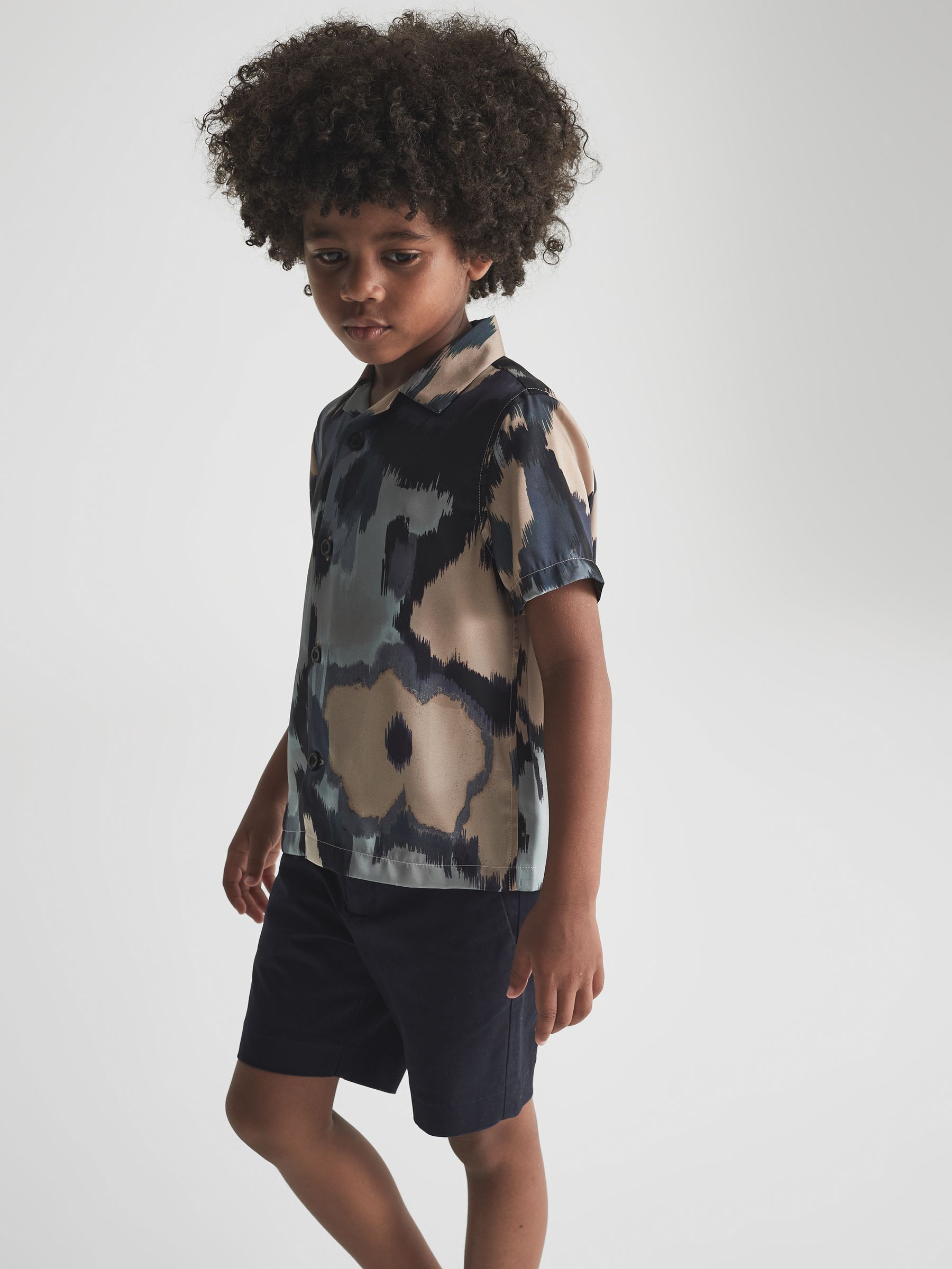 Junior Floral Print Cuban Collar Shirt in Blue - Image 6 of 7
