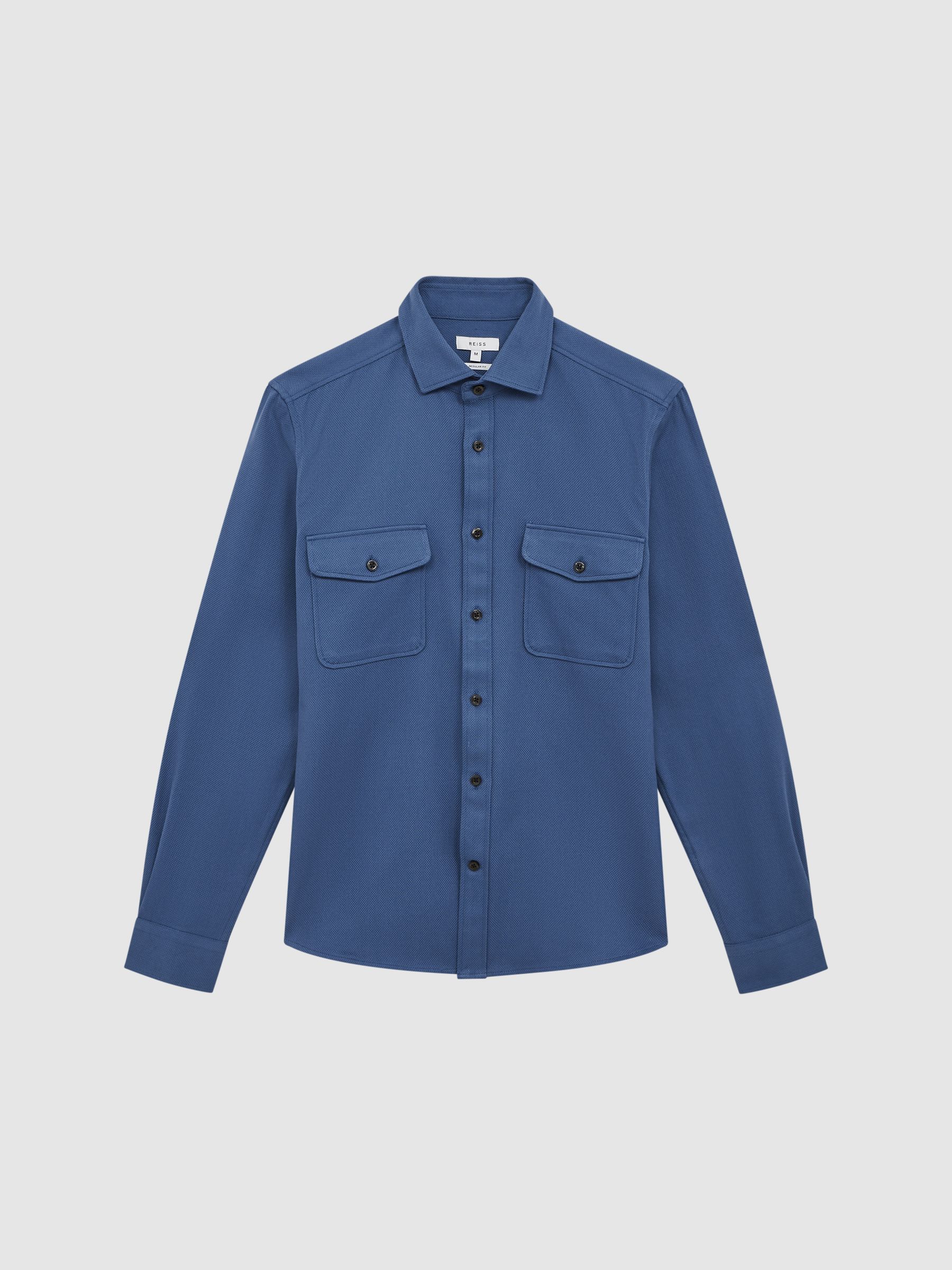 Cotton Canvas Overshirt in Airforce Blue - Image 2 of 5 Cotton Canvas Overshirt in Airforce Blue - Image 2 of 5