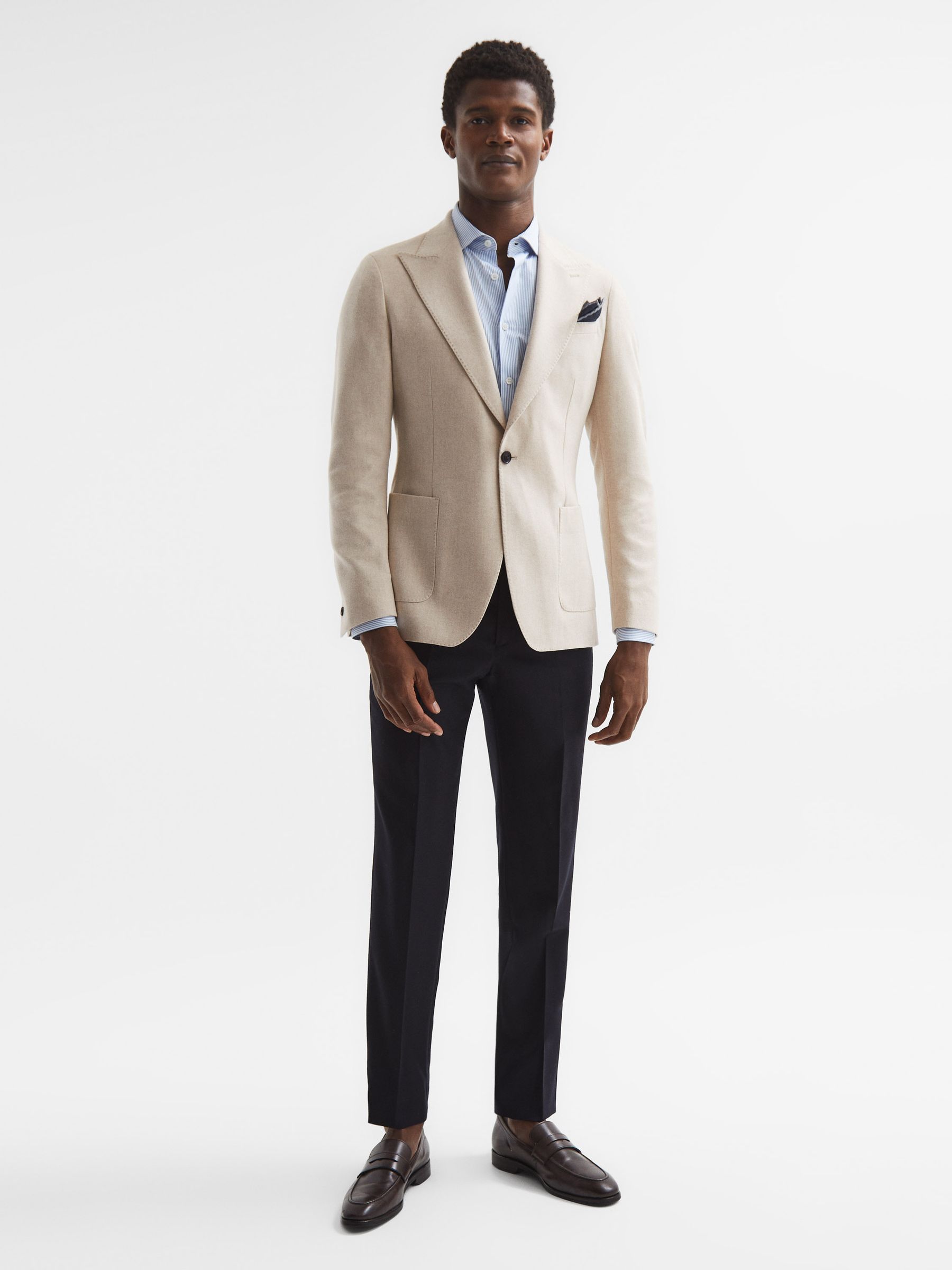 Reiss Slim Fit Single Breasted Brushed Wool Blazer in Stone