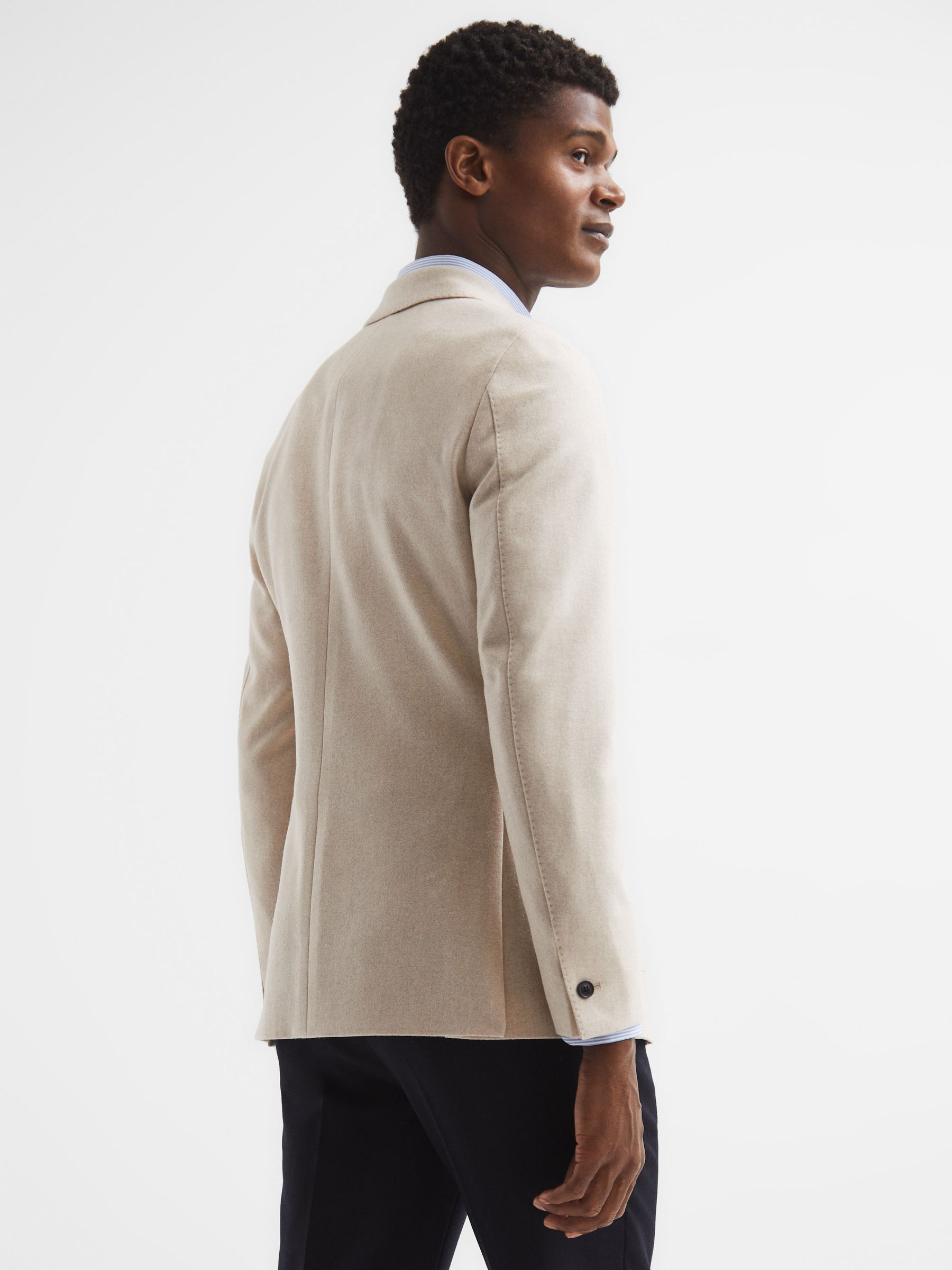 Slim Fit Single Breasted Brushed Wool Blazer in Stone - Image 5 of 9