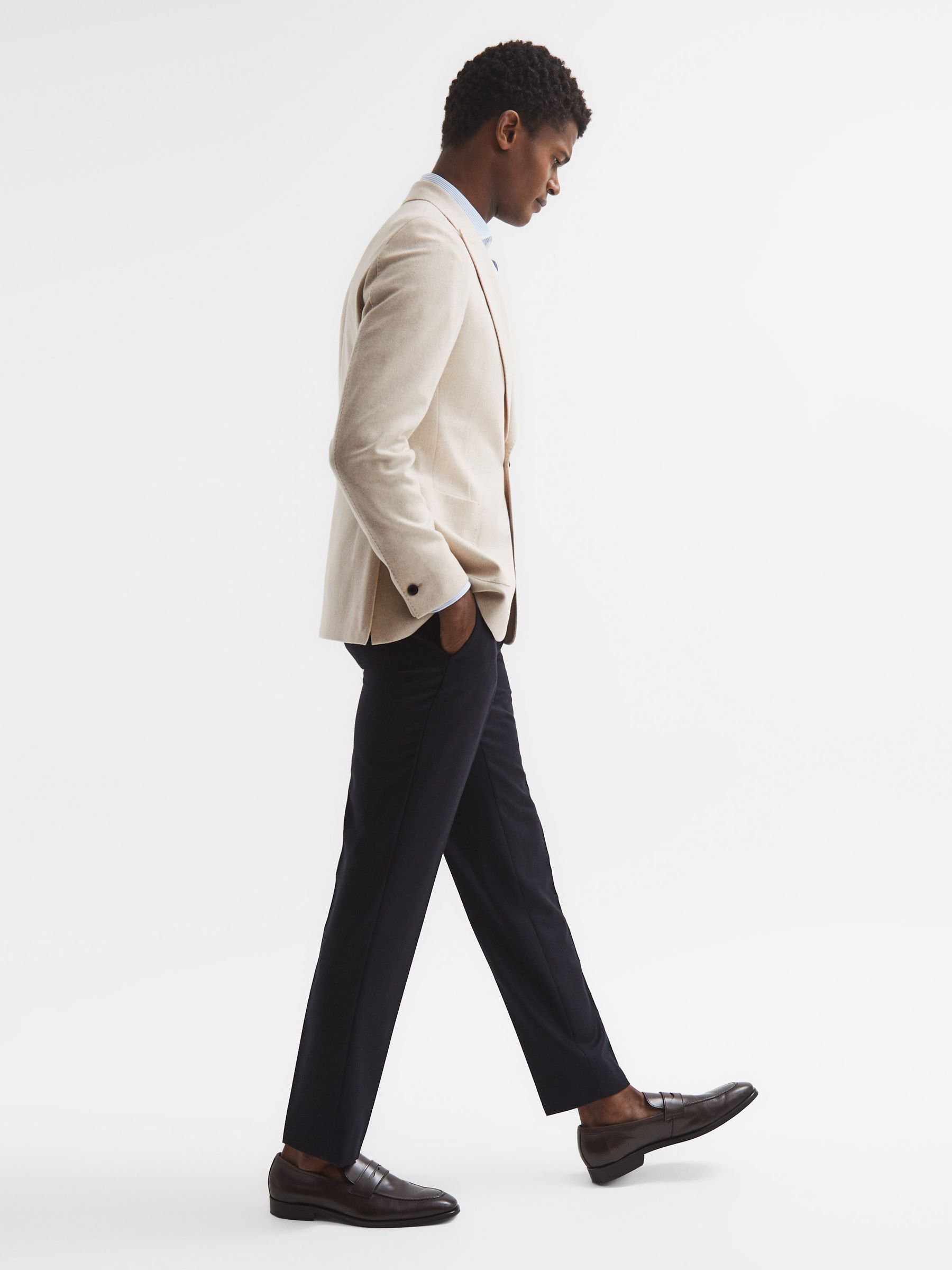 Slim Fit Single Breasted Brushed Wool Blazer in Stone - Image 6 of 9