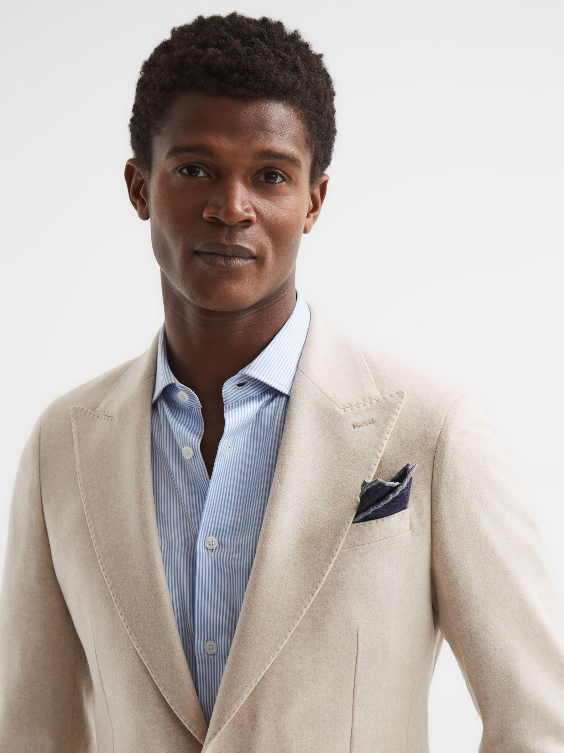 Slim Fit Single Breasted Brushed Wool Blazer in Stone - Image 7 of 9