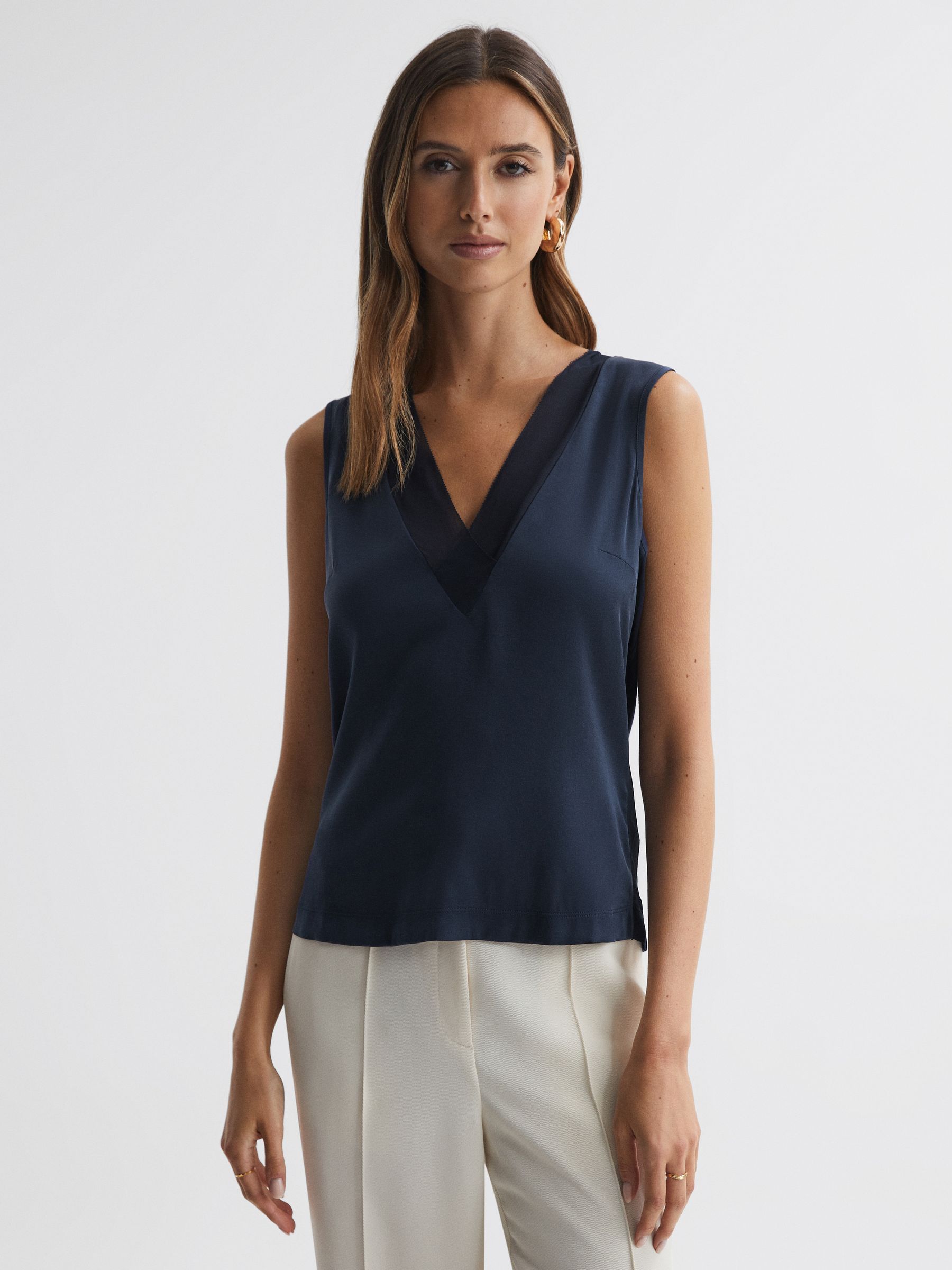 Silk Colourblock Vest in Navy - Image 1 of 4