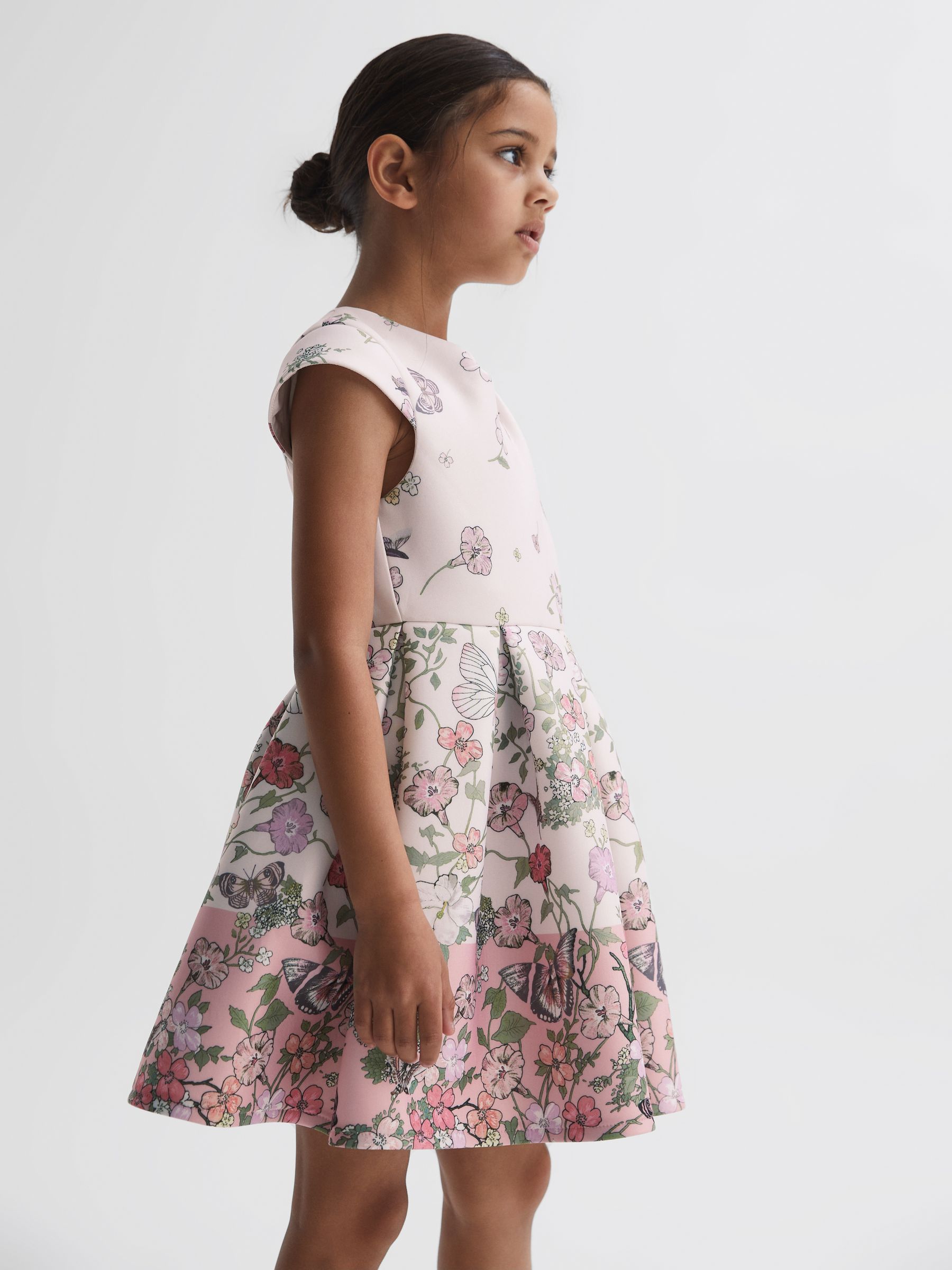 9-14 yrs Scuba Floral Printed Dress in Pink - Image 1 of 6