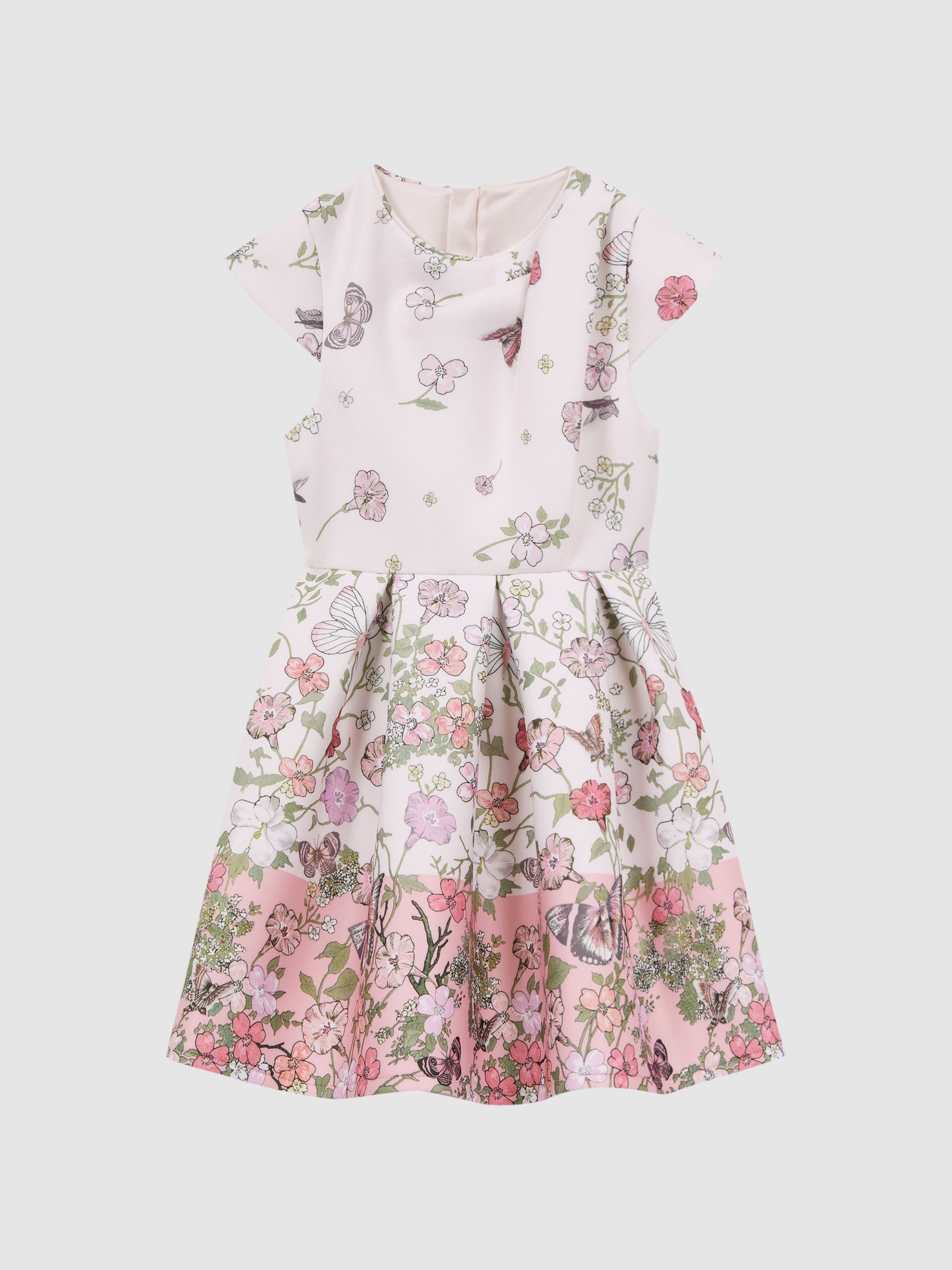 9-14 yrs Scuba Floral Printed Dress in Pink - Image 2 of 6