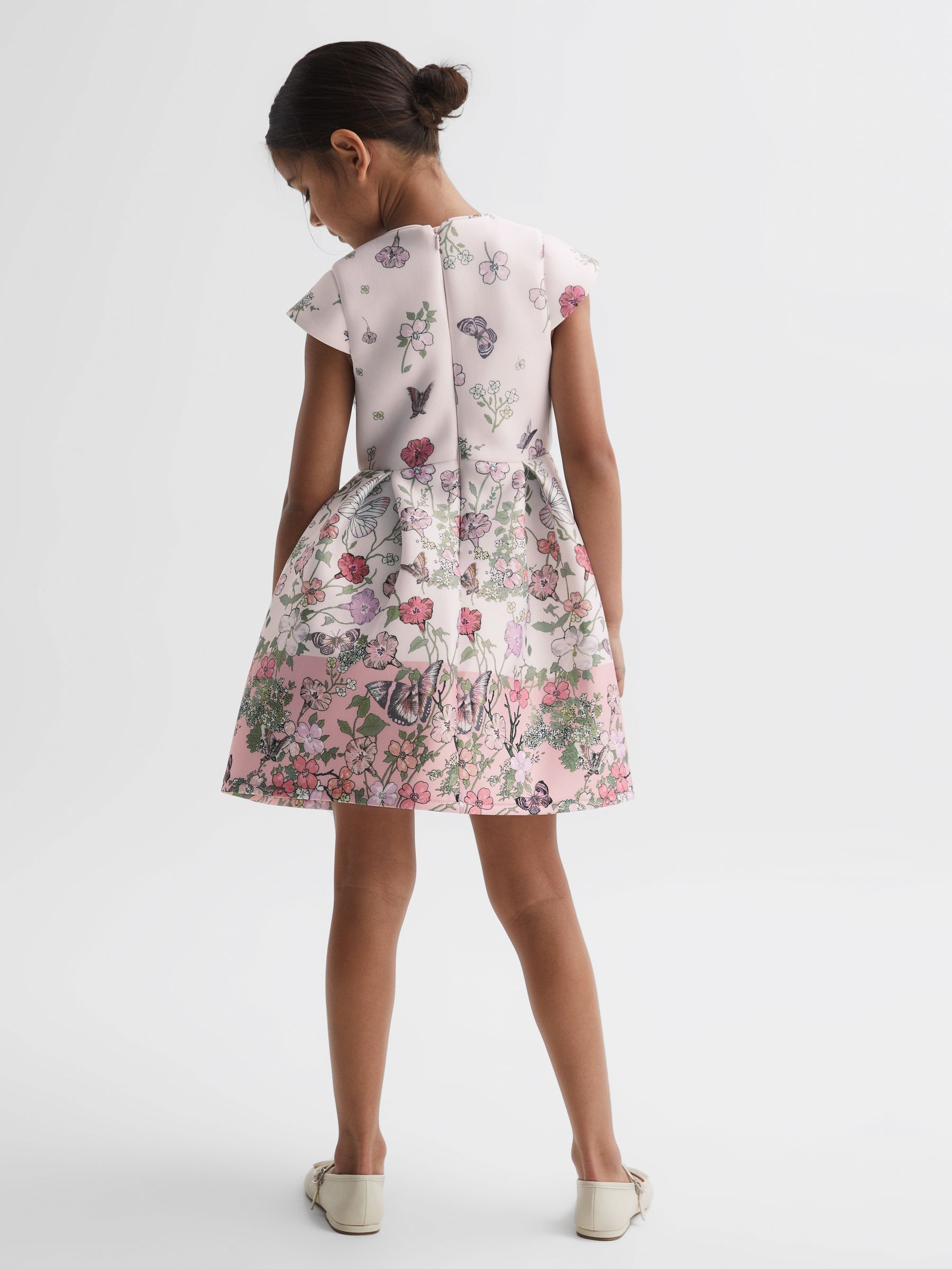 9-14 yrs Scuba Floral Printed Dress in Pink - Image 5 of 6