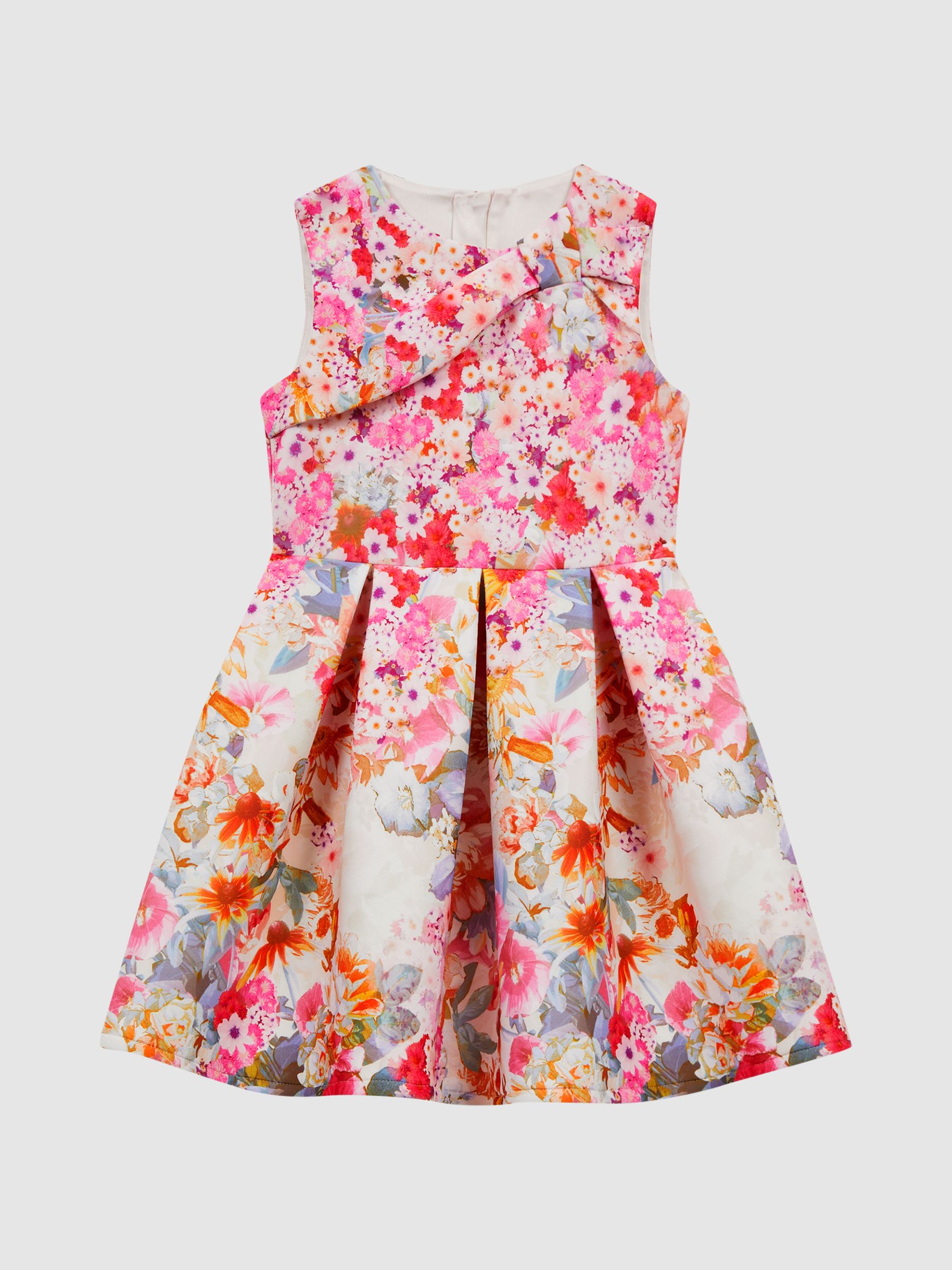 9-14 yrs Scuba Floral Printed Dress in Orange - Image 2 of 5 9-14 yrs Scuba Floral Printed Dress in Orange - Image 2 of 5