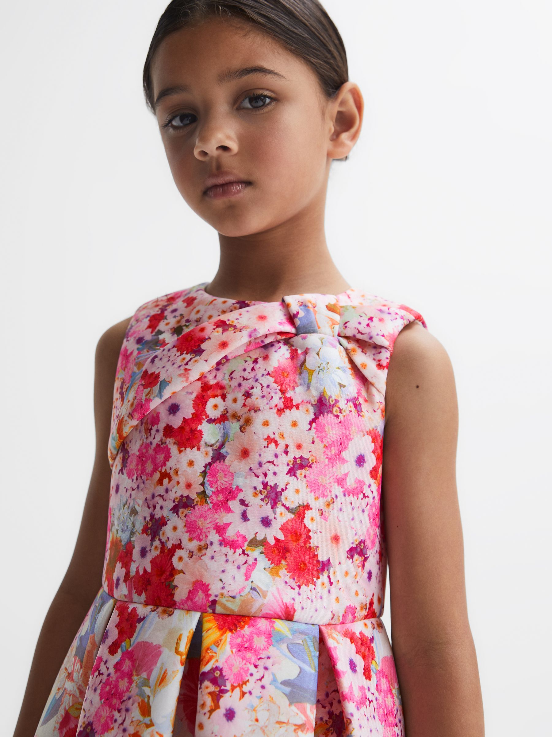 9-14 yrs Scuba Floral Printed Dress in Orange - Image 4 of 5