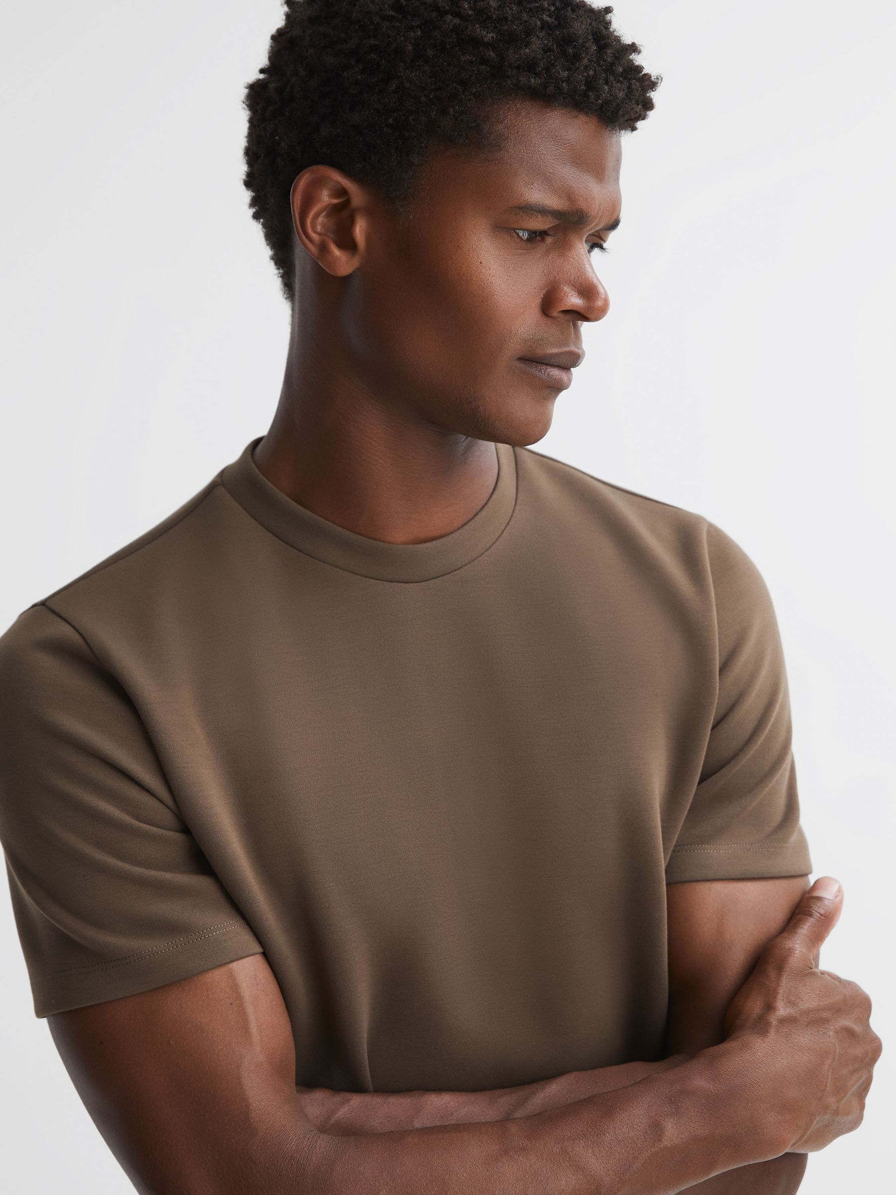 Interlock Jersey Crew Neck T-Shirt in Olive - Image 1 of 4 Interlock Jersey Crew Neck T-Shirt in Olive - Image 1 of 4