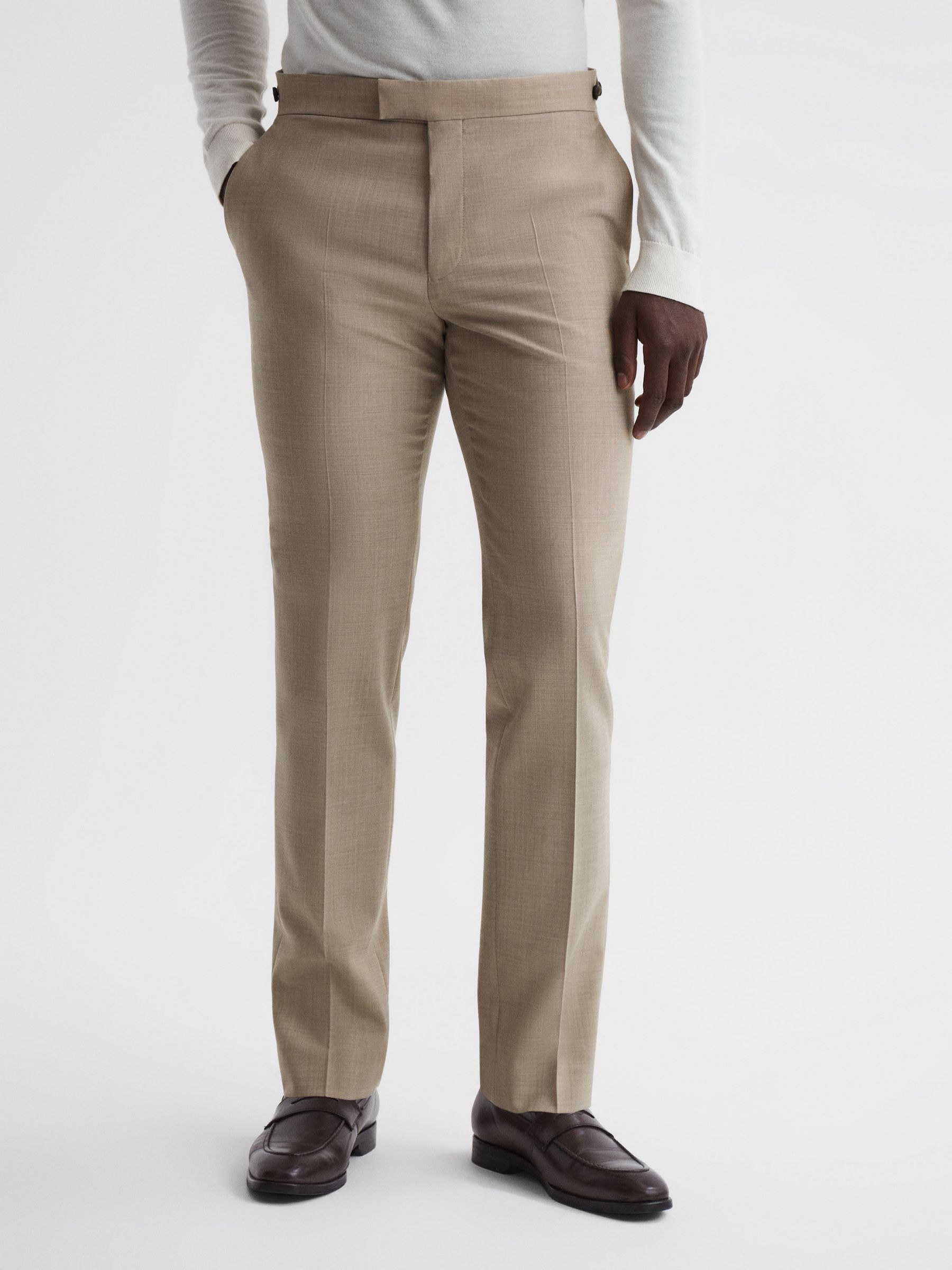 Slim Fit Wool Blend Trousers in Oatmeal - Image 1 of 4