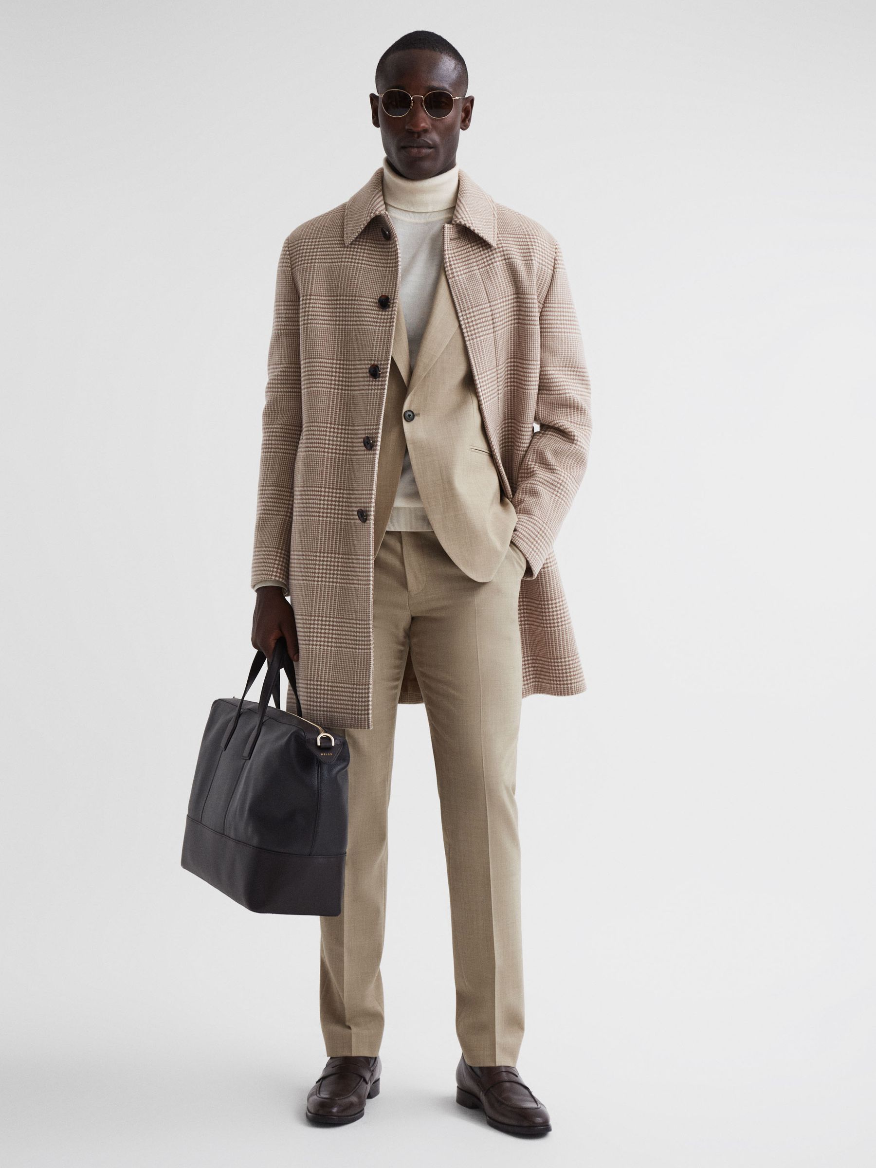 Slim Fit Wool Blend Trousers in Oatmeal - Image 3 of 4