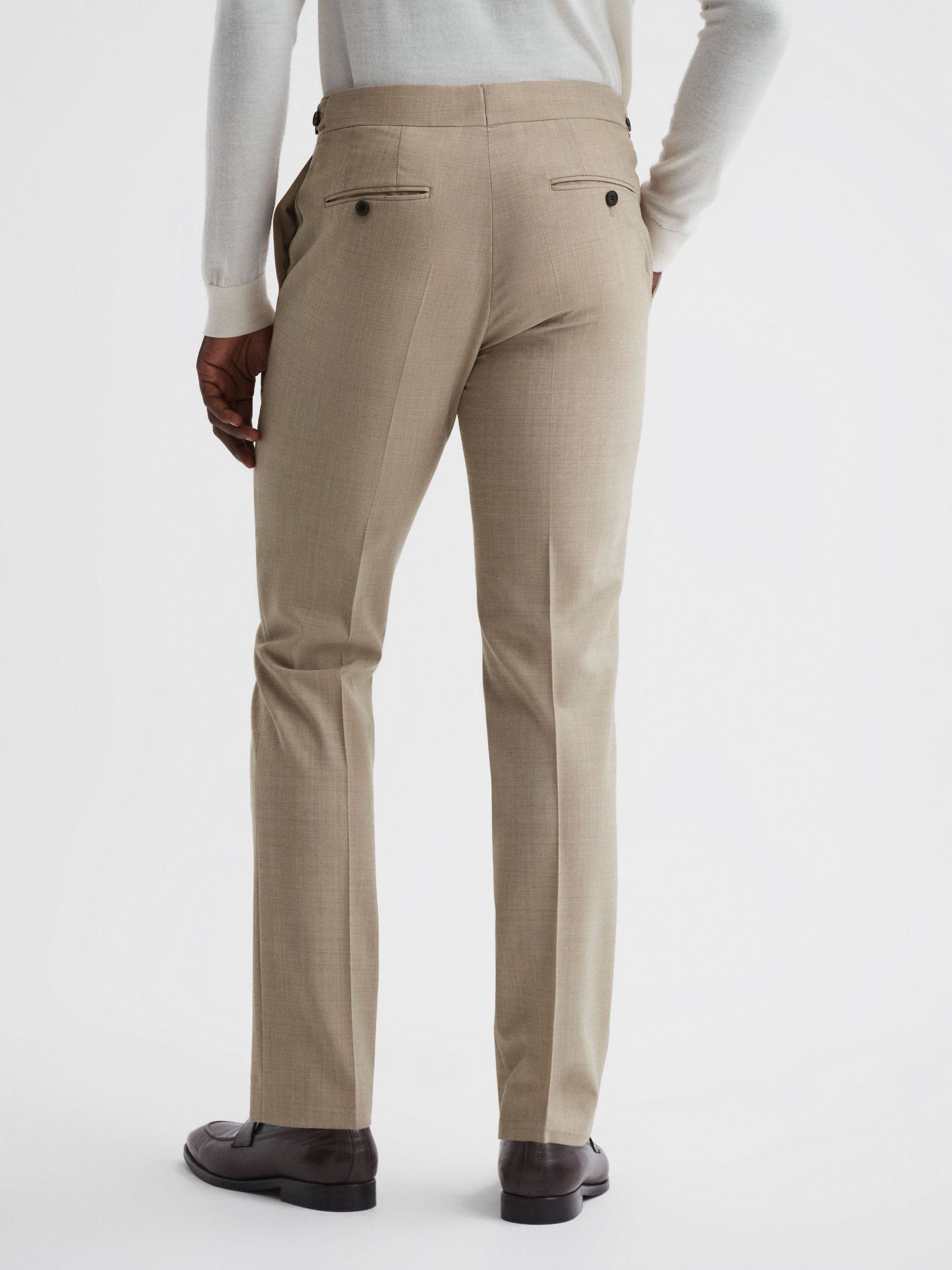 Slim Fit Wool Blend Trousers in Oatmeal - Image 4 of 4