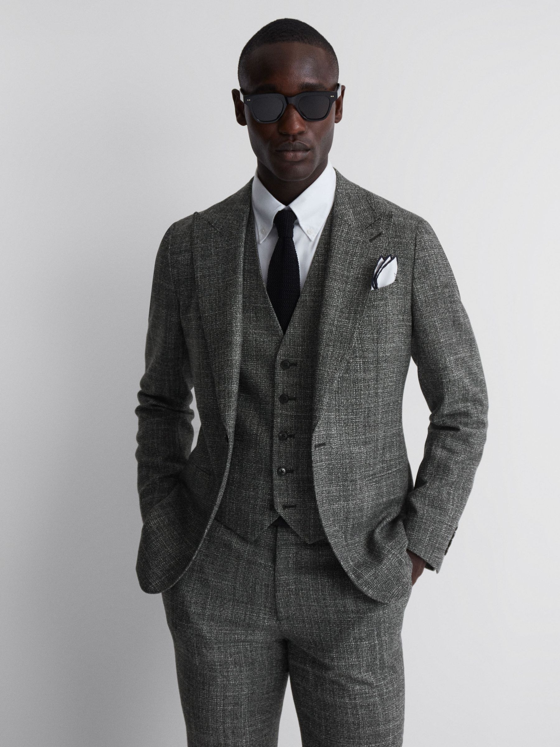 Slim Fit Wool Waistcoat in Charcoal - Image 1 of 5