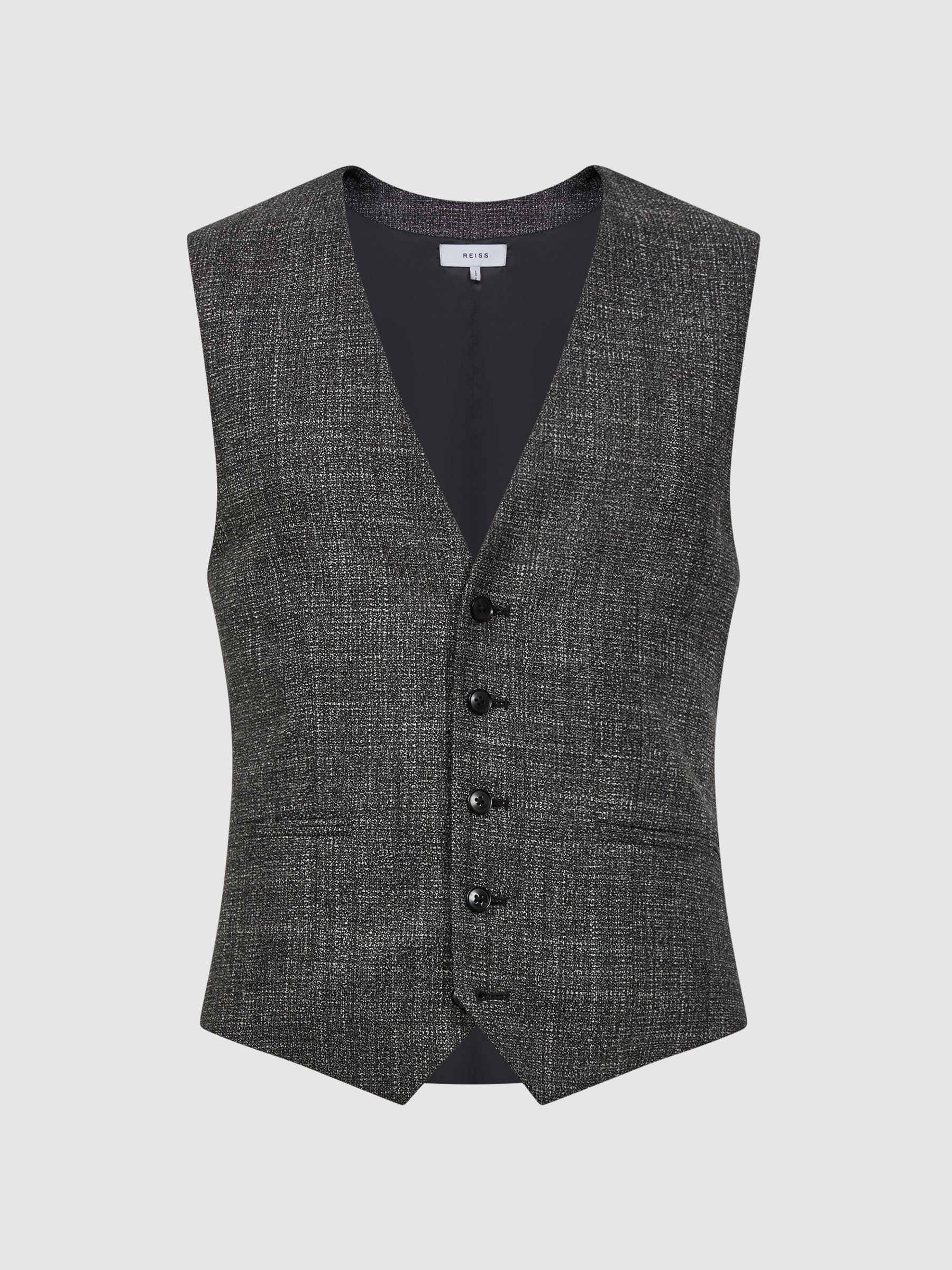 Slim Fit Wool Waistcoat in Charcoal - Image 2 of 5