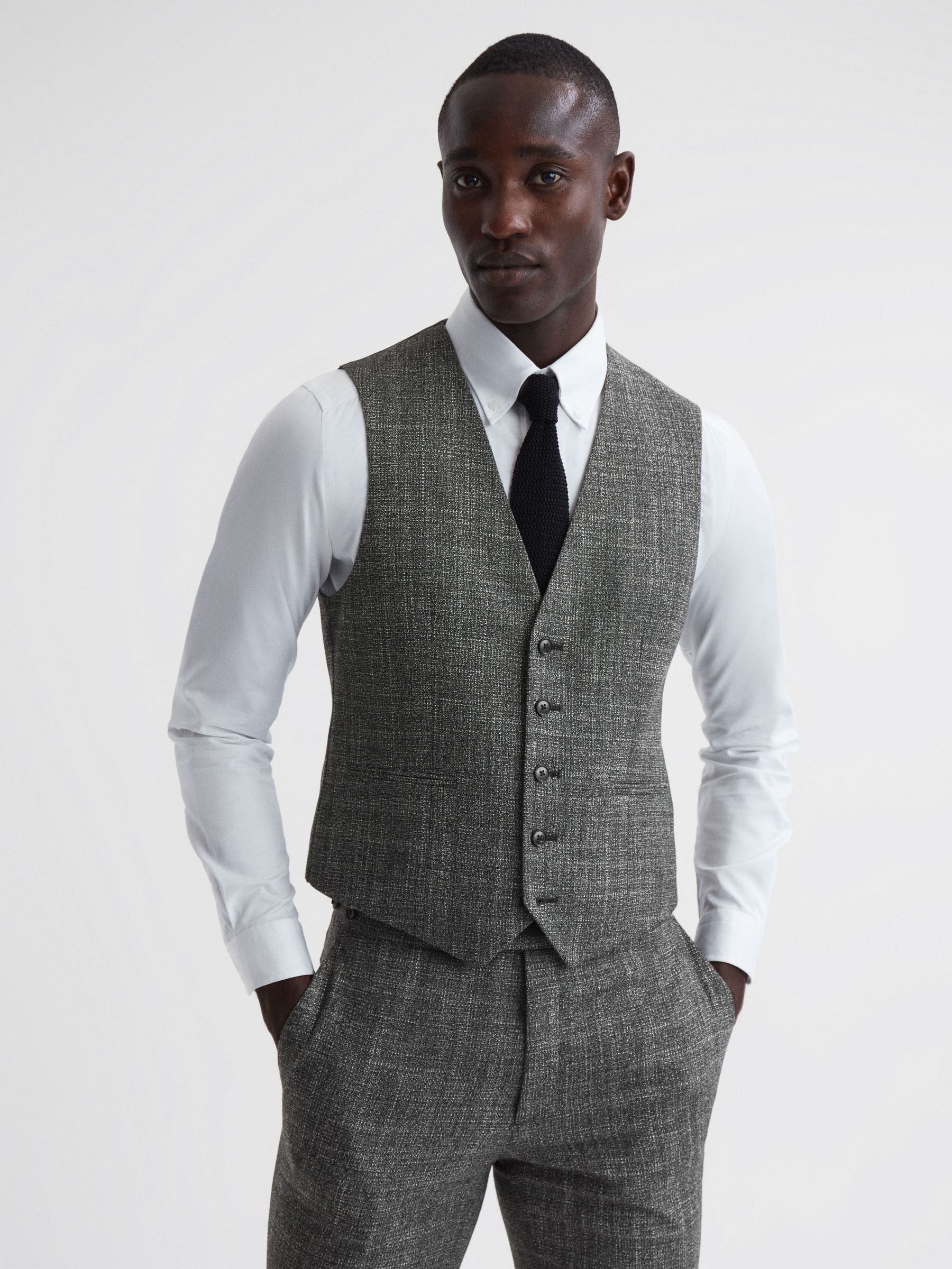 Slim Fit Wool Waistcoat in Charcoal - Image 3 of 5