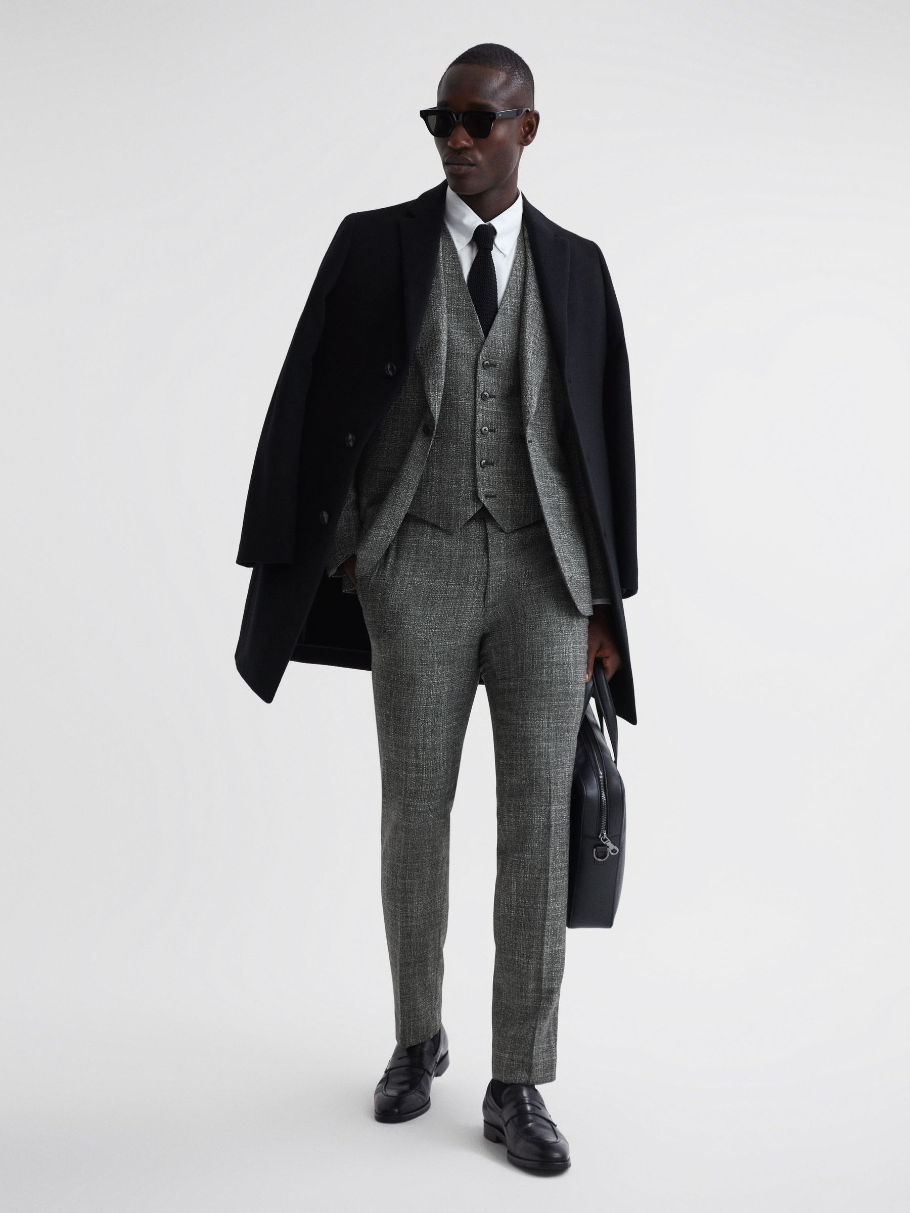 Slim Fit Wool Waistcoat in Charcoal - Image 4 of 5