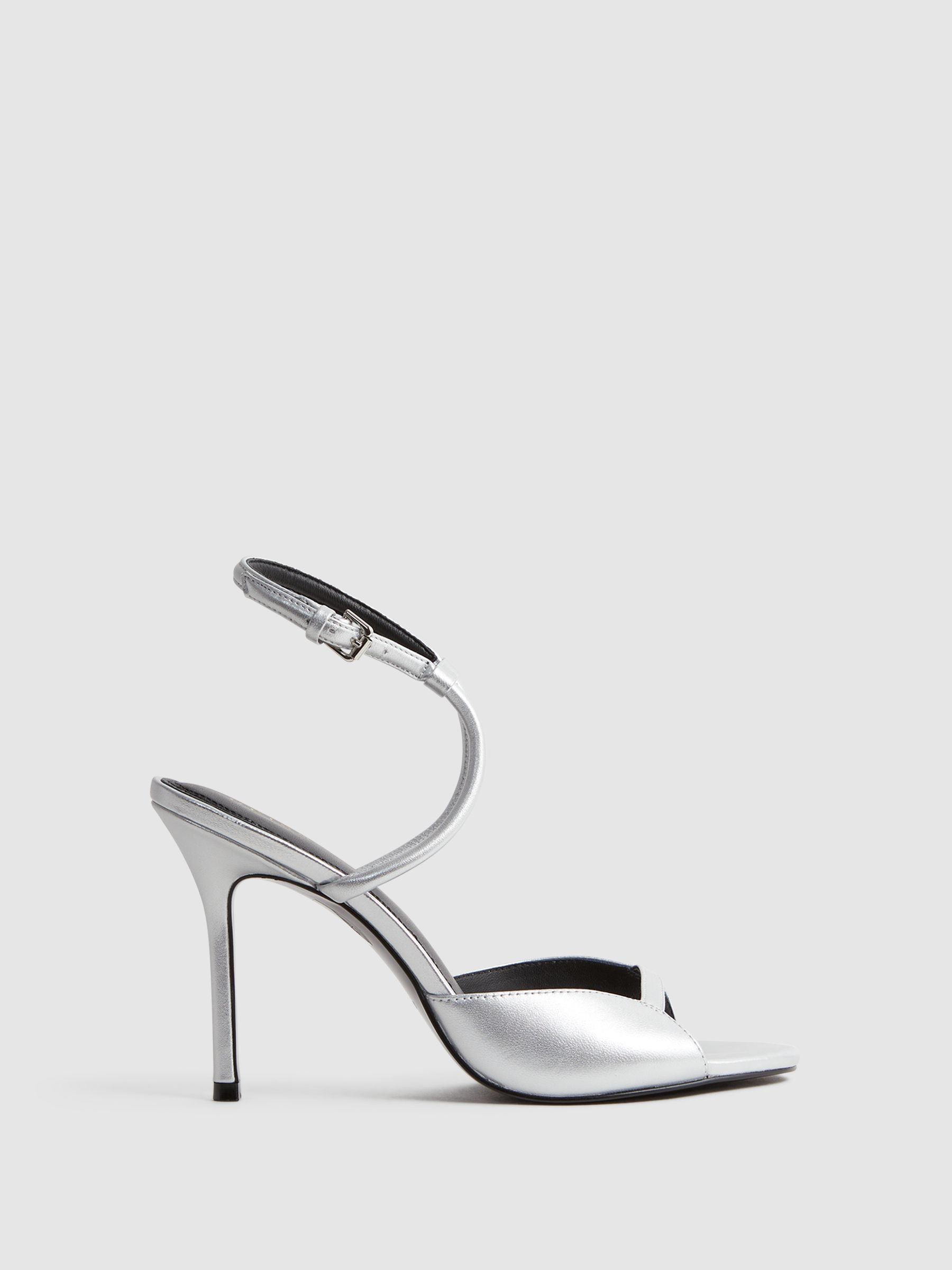 Leather Strappy Heels in Silver - Image 1 of 5