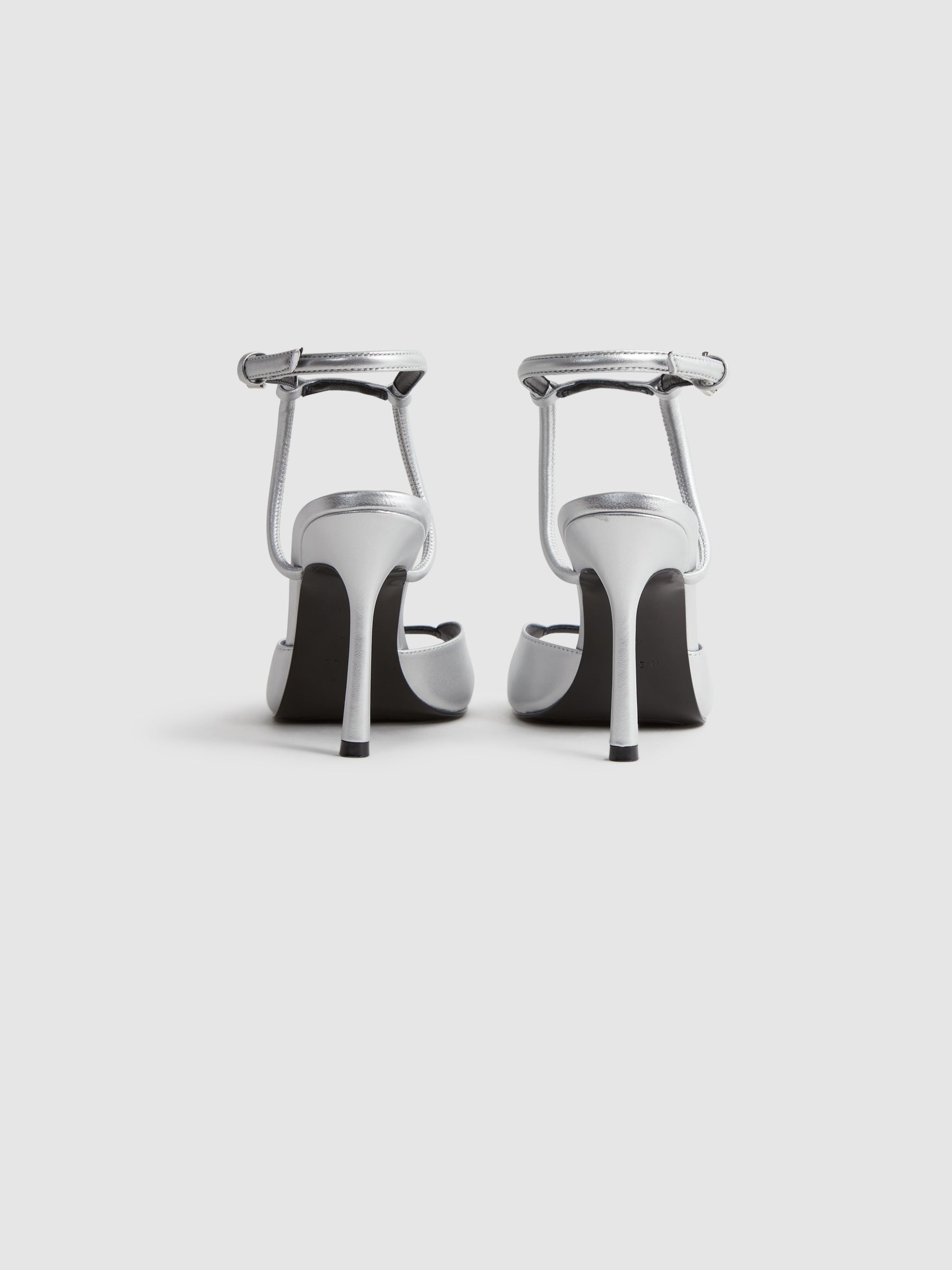 Leather Strappy Heels in Silver - Image 4 of 5