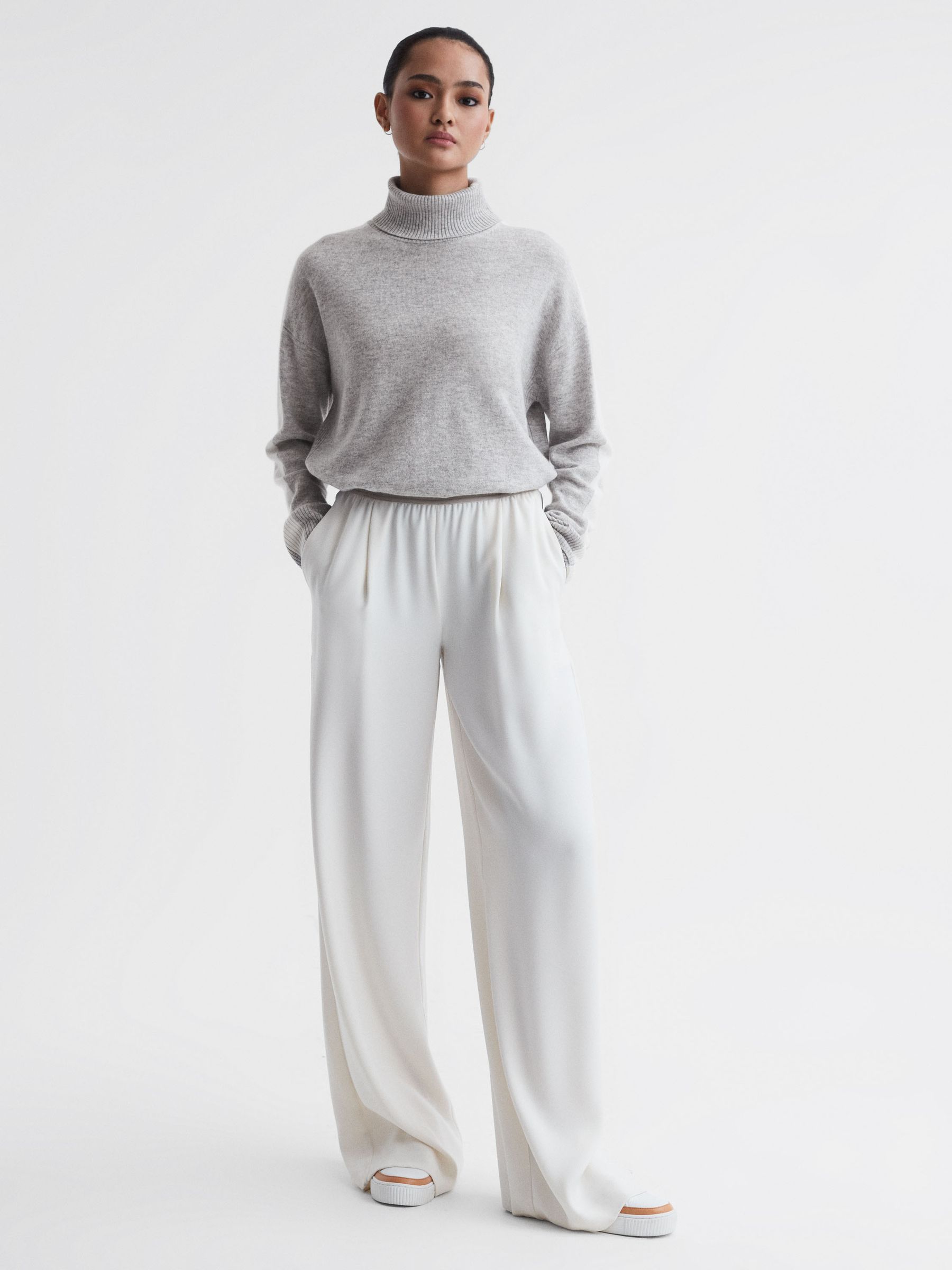 Wool Blend Roll Neck Jumper in Grey/White - Image 3 of 5