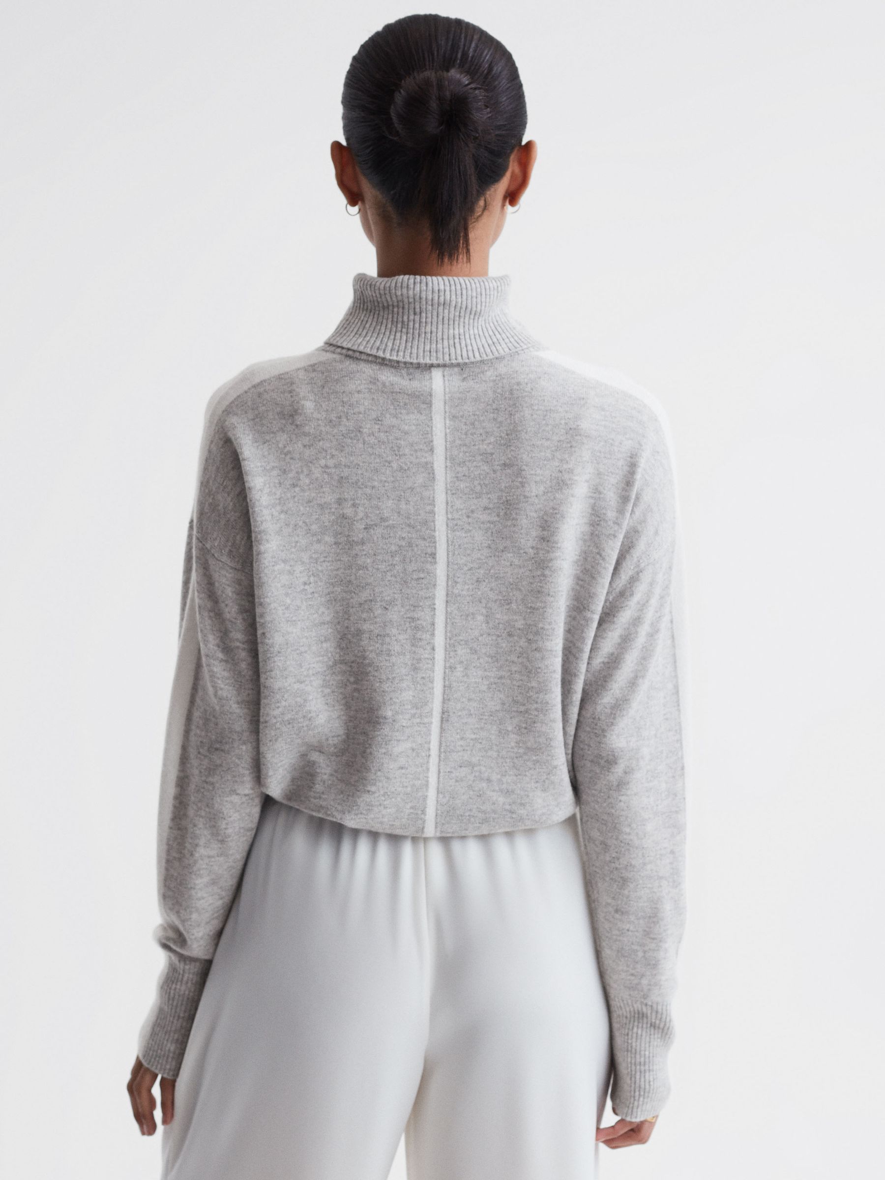 Wool Blend Roll Neck Jumper in Grey/White - Image 5 of 5