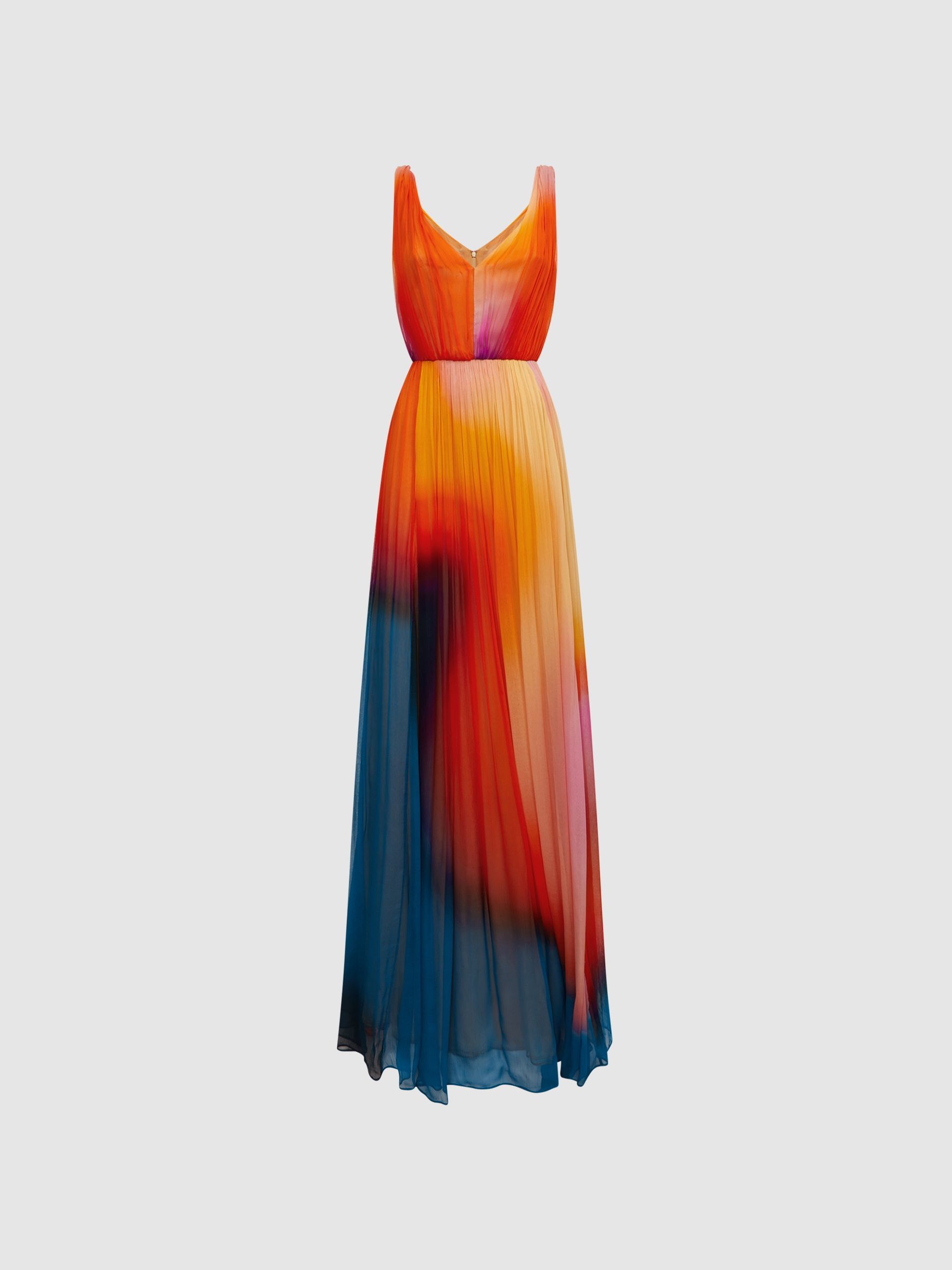 Halston Pleated Maxi Gown in Sunset Abstract - Image 2 of 6