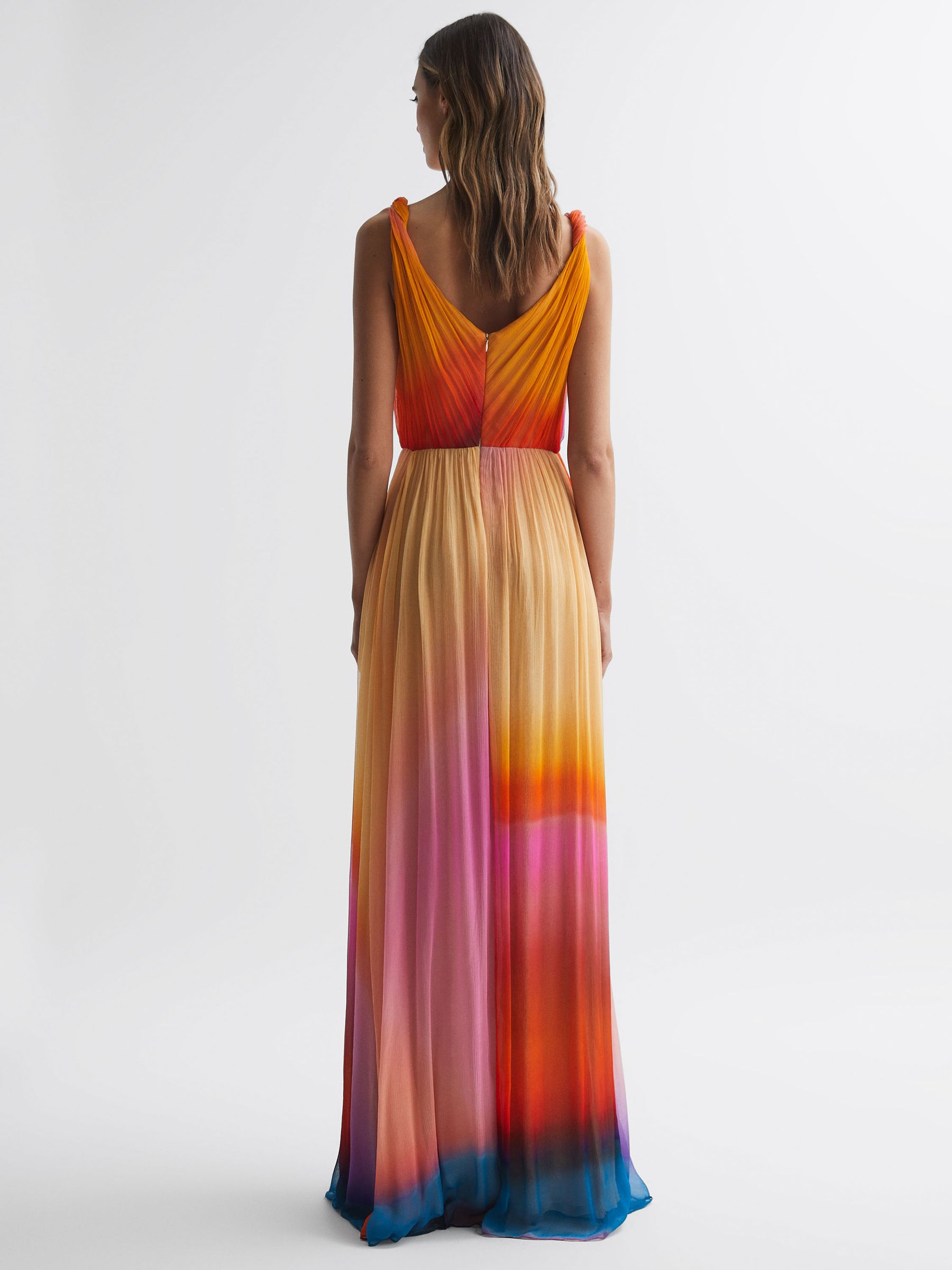Halston Pleated Maxi Gown in Sunset Abstract - Image 5 of 6