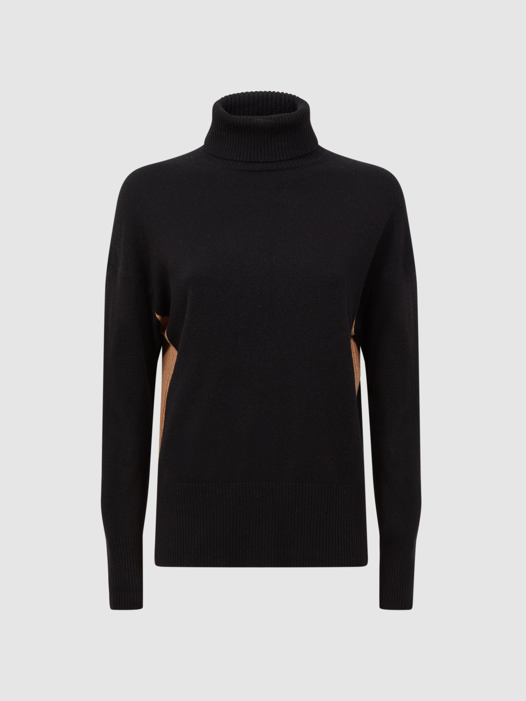 Wool Blend Roll Neck Jumper in Black/Camel - Image 2 of 5
