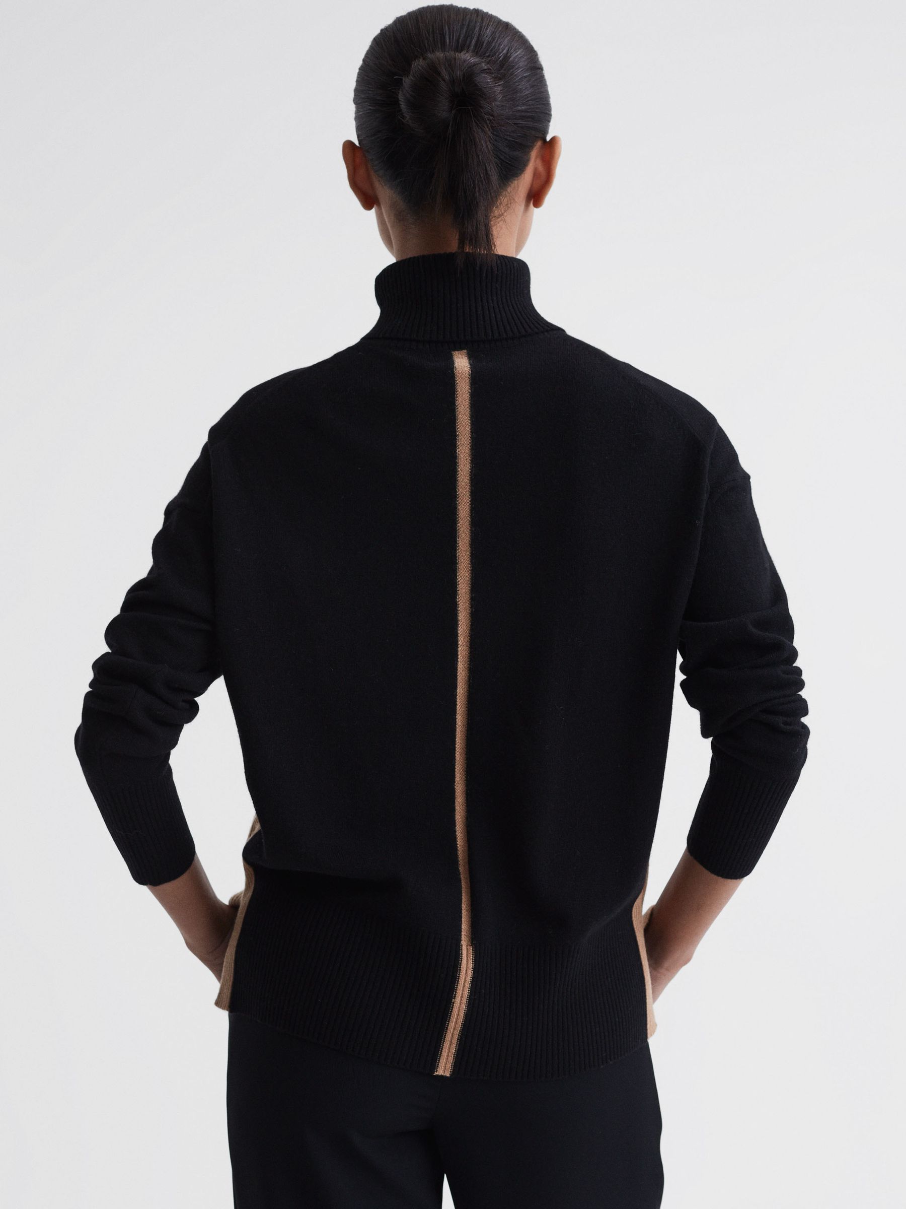 Wool Blend Roll Neck Jumper in Black/Camel - Image 5 of 5